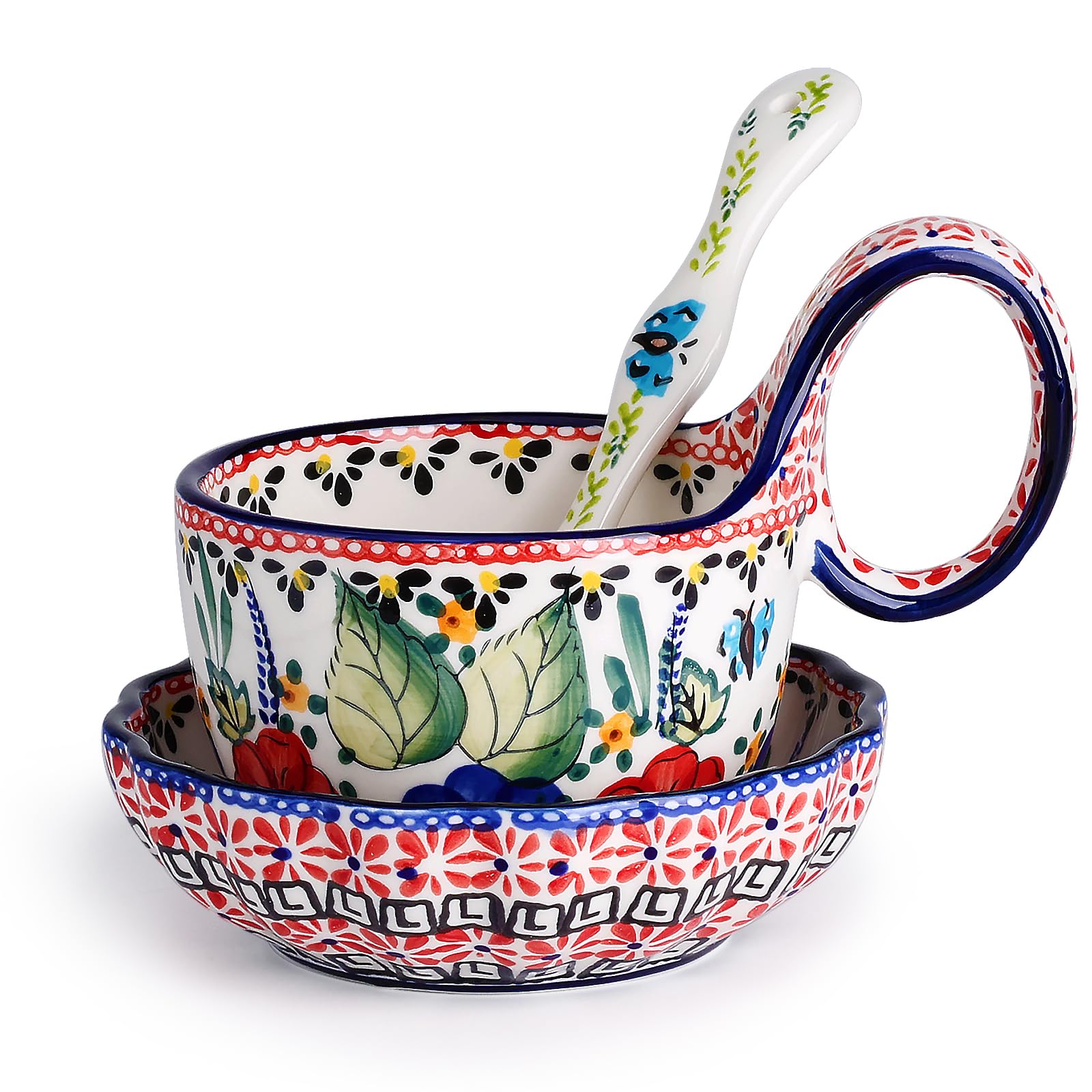 PORCELAIN SUMI スミルーマニア　手描き模様磁器　ボウル Amazon.com | silesia Handmade Loop Handle Soup Bowl, Plate and
