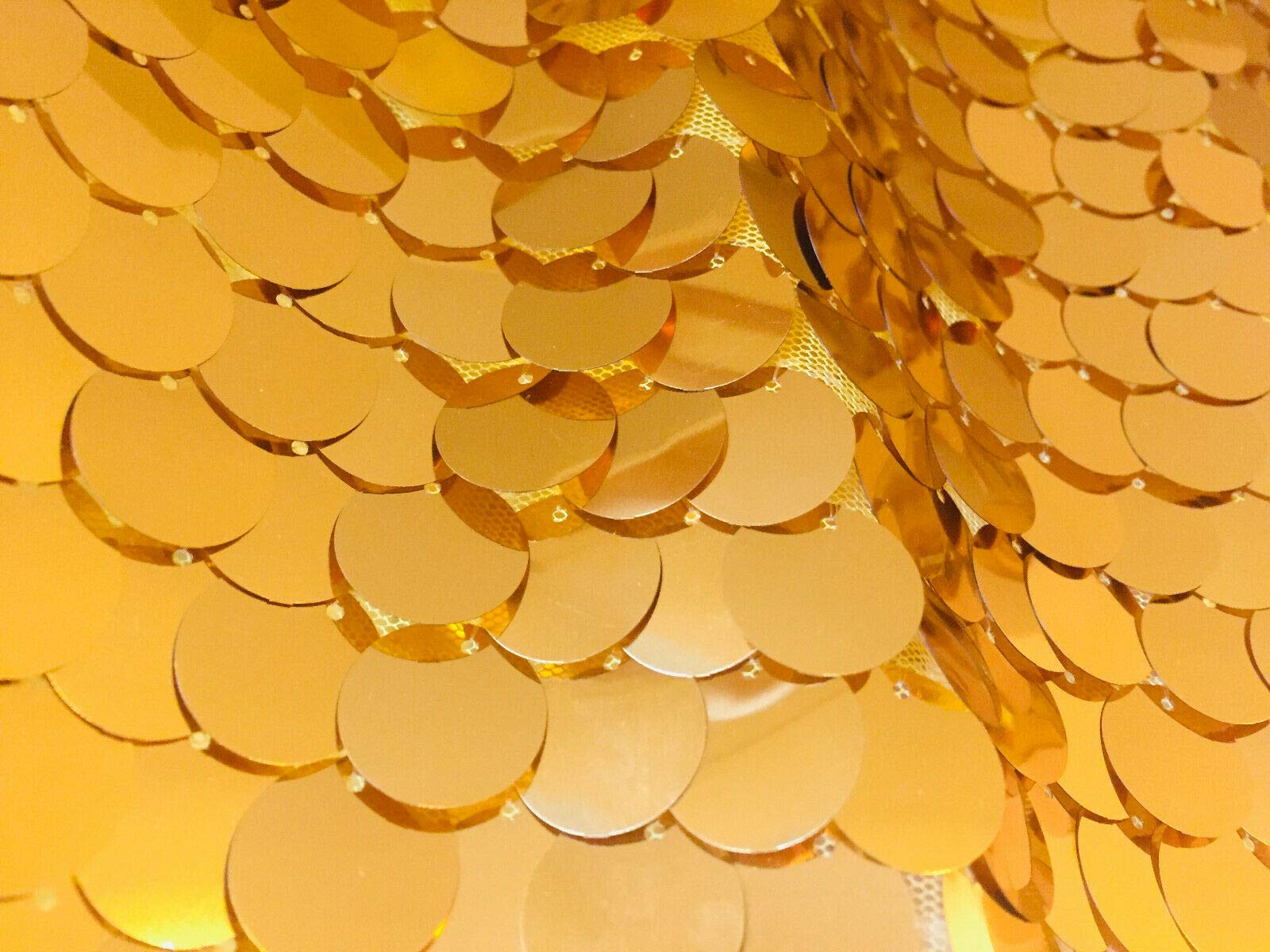 18mm Sequin Fabric Material, 2 Way Stretch/Wedding, Dress, Backdrop /130cm Wide/Sparkling Gold Sequins (Sold by The metre)