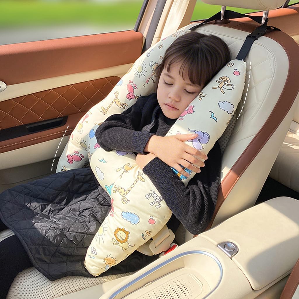 H-Shape Car Travel Pillow Soft Neck Pillow Head Body Support Car Sleeping Cushion for Kids Adults, Universal Seat Belt Cushion for Long Trips on auto Flight Train