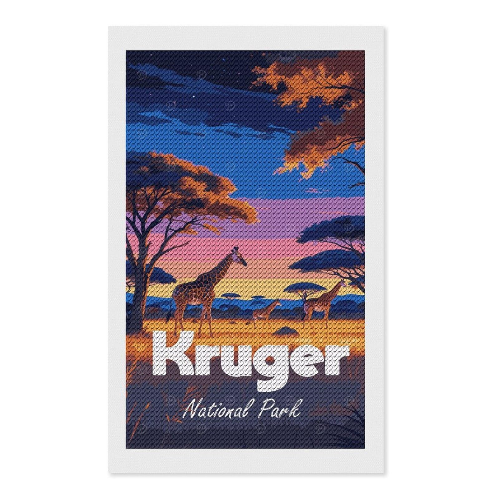 Junmoney Kruger National Park Giraffe Landscape Art Diamond Art Kit 12"x20", Creative Leisure Activity, Complete Accessories, Vintage Style Decor, for Women