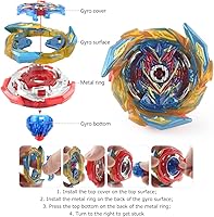 Vista 5 de Burst Gyro Blade Set - 12 Spinning Tops, 2 Launchers, Metal Fusion Combat Game in Portable Storage Box for Kids, Children, Boys Ages 6+ - Battling