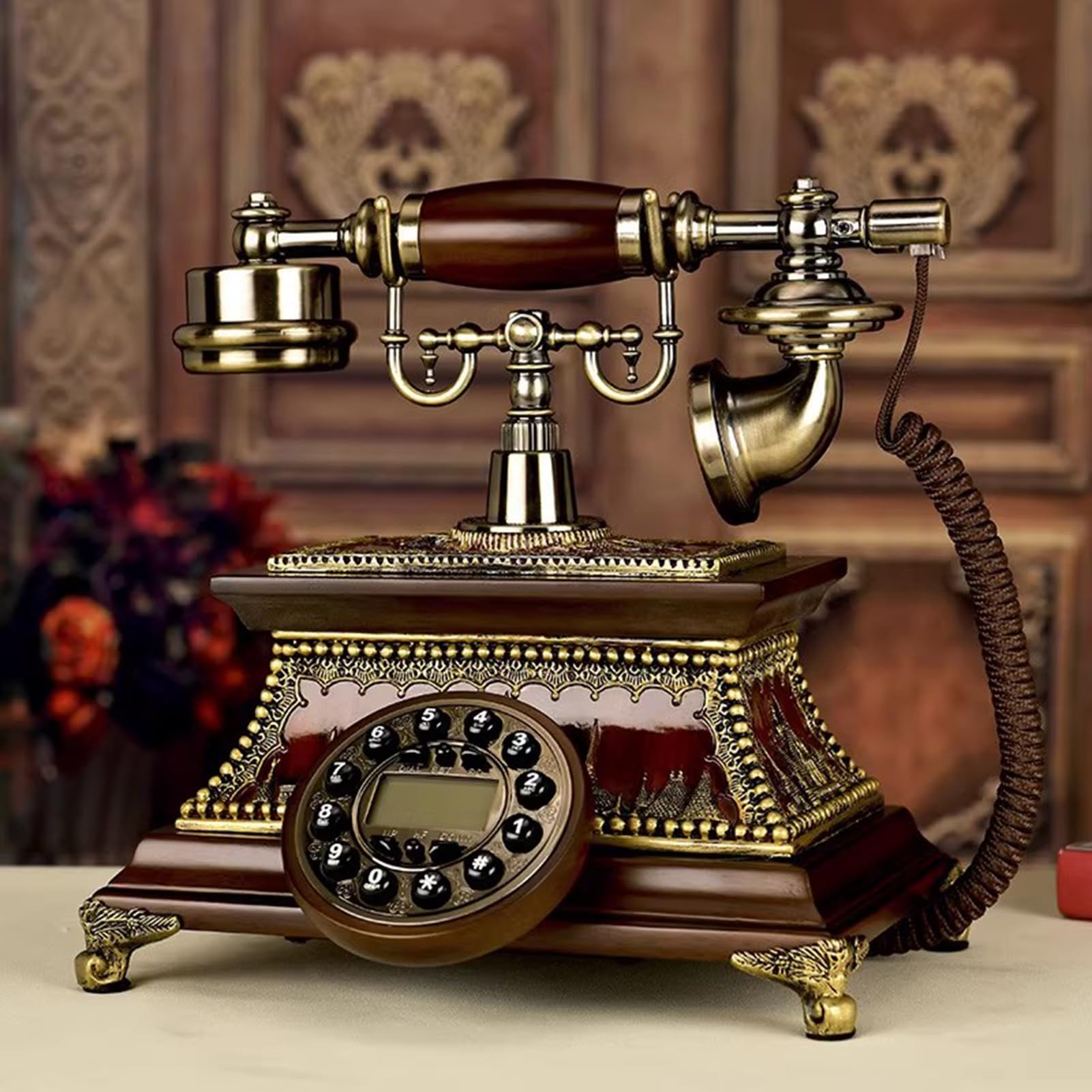 Telefono, Telefono rotativo retrò, Telefono Antico, Telefono con Filo in Legno in Stile retrò, Telefono Fisso per casa/Ufficio
