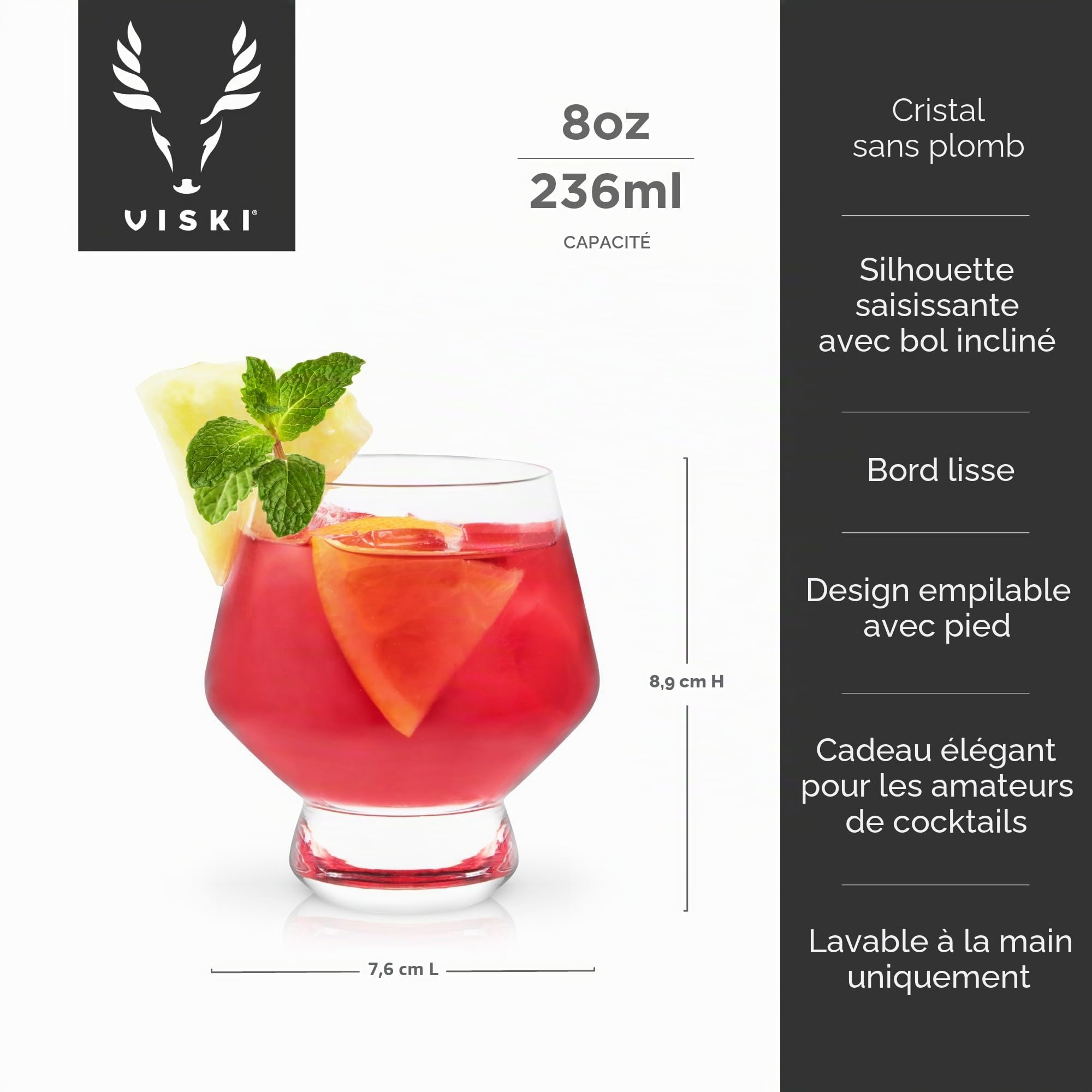 Viski 6448 Raye : tasses à punch sur pied, verre (cristal sans plomb), 237 ml, multicolore
