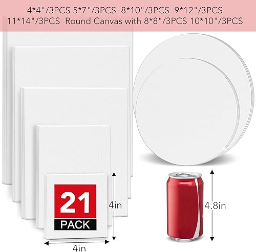 Miniatura 2 de ESRICH Lienzos para pintar tableros de lona de algodón en blanco paquete de 21 unidades con 7 tamaños 4 x 4 pulgadas 5 x 7 pulgadas 8 x 10 pulgadas