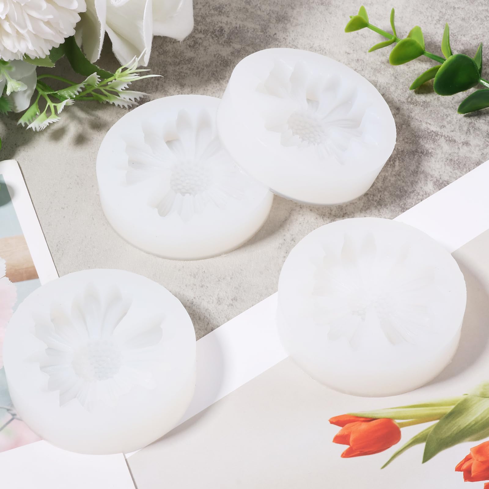 12 Pcs Daisy Flower Silicone Mold 7cm DIY Crafts for 3D Candle Making Butter Candles Resin Clay Reusable 3D Flower Fondant Chocolate Cake Cupcake Topper Decoration Mold(12pcs)