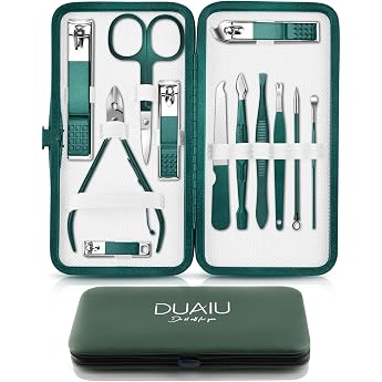 DUAIU Manicure Set 12-Piece Nail Clippers Manicure Pedicure Set Everyday Nail Scissors Set Nail Care Set Professional Nail Set Nail Case Women Men Fingernail Care Set for Travel