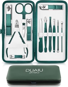 Nail Clippers Manicure Set DUAIU 12PCs Professional Nail Clipper Set Stainless Steel Pedicure Kit for Men Women Nail Care Tools Grooming Kit with Travel Case