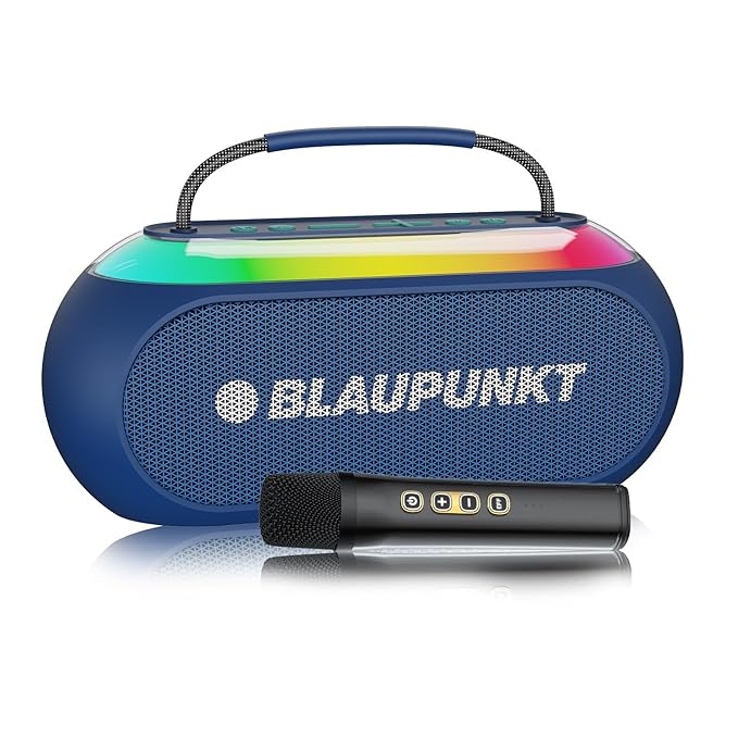 Blaupunkt ATOMIK Kolors 35W Boombox, Unbelievable Loud & Clear Music I Voice Changer Wireless Karaoke Mic I Portable with Easy to Carry Handle | A Perfect Carry Around Sound Partner for Outdoors