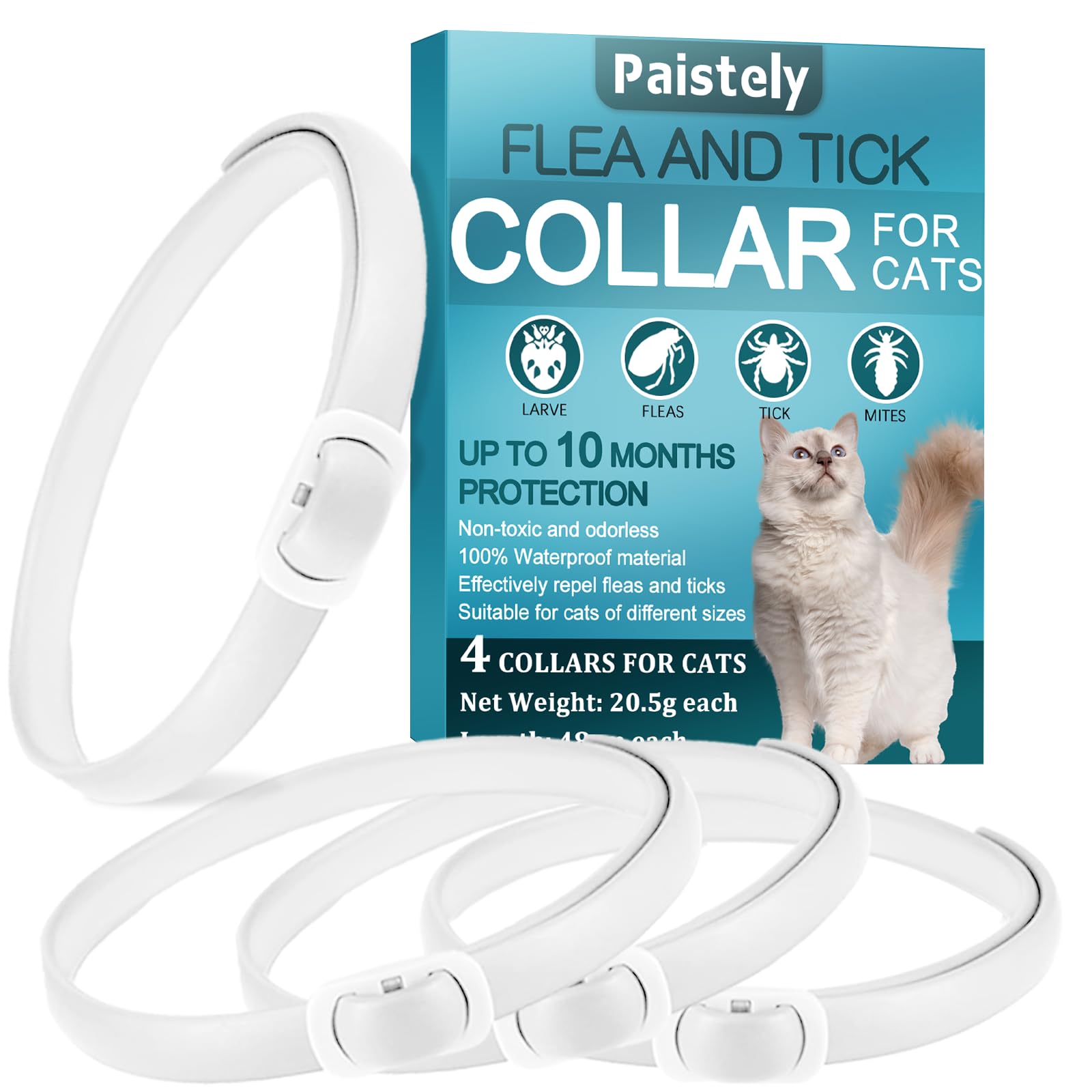 Collier de Puce pour Chats, Collier Anti Puces pour Chat avec Une Protection Efficace de 10 Mois, Traitement aux Puces Chat, Imperméable, Réglable, pour Les Chatons de Gros Chats (4 Pack)