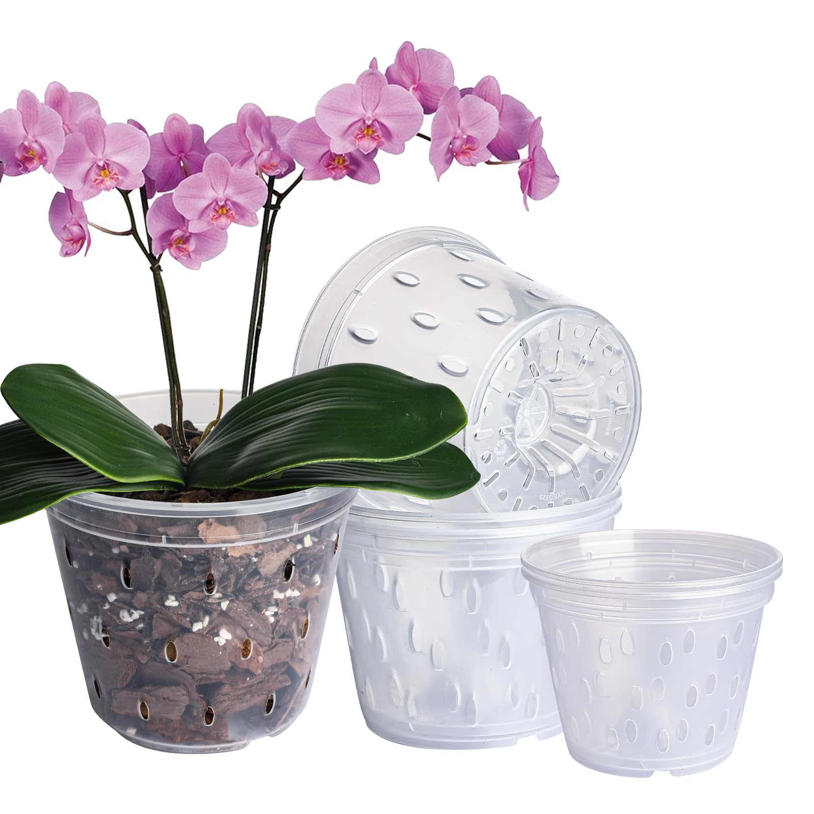 GOTVUGE Orchid Pots Variety 5 Packs (4.3in x 3, 5in x 2)