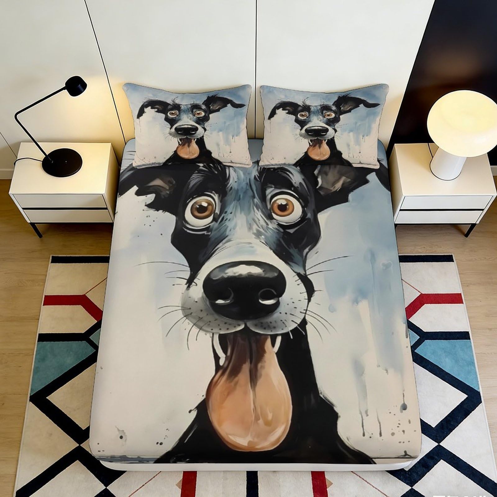 3D Printed Funny Dog Face Fitted Sheet Microfiber Cartoon Animal Bed Cover for Bedroom Guest Room Mattress Decor 120x200cm 120x200x25cm