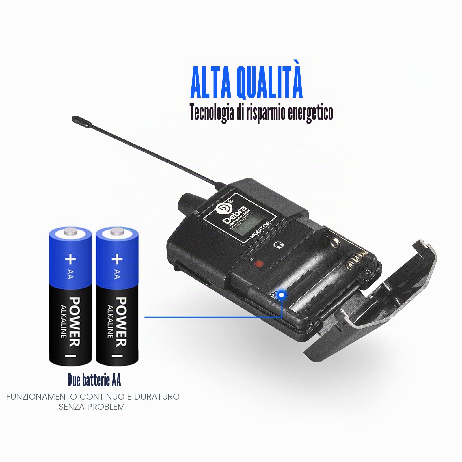 D Debra ER-202 UHF, sistema di monitoraggio wireless a canale, in-ear con trasmettitore e ricevitore per palco, studio di registrazione, musicisti, monitoraggio (2 Bodypack con trasmettitore)