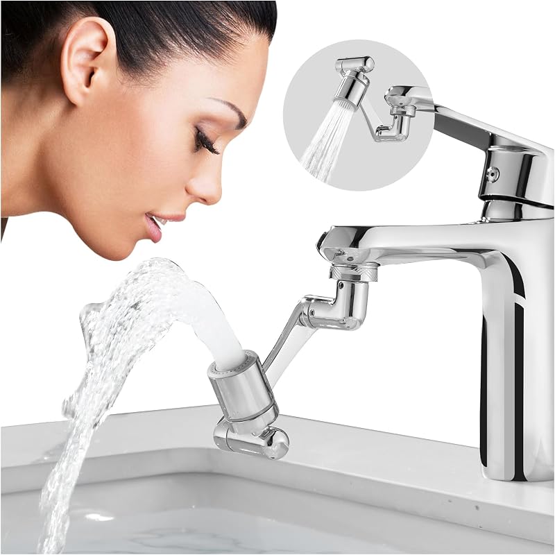 Aireador de fregadero extensor de grifo giratorio patentado CECEFIN Estándar NSF/ANSI 372 | Extensión para grifo de baño/cocina sin plomo, accesorio de pulverización de salpicaduras de agua giratorio de 1440°, brazo robótico multifuncional