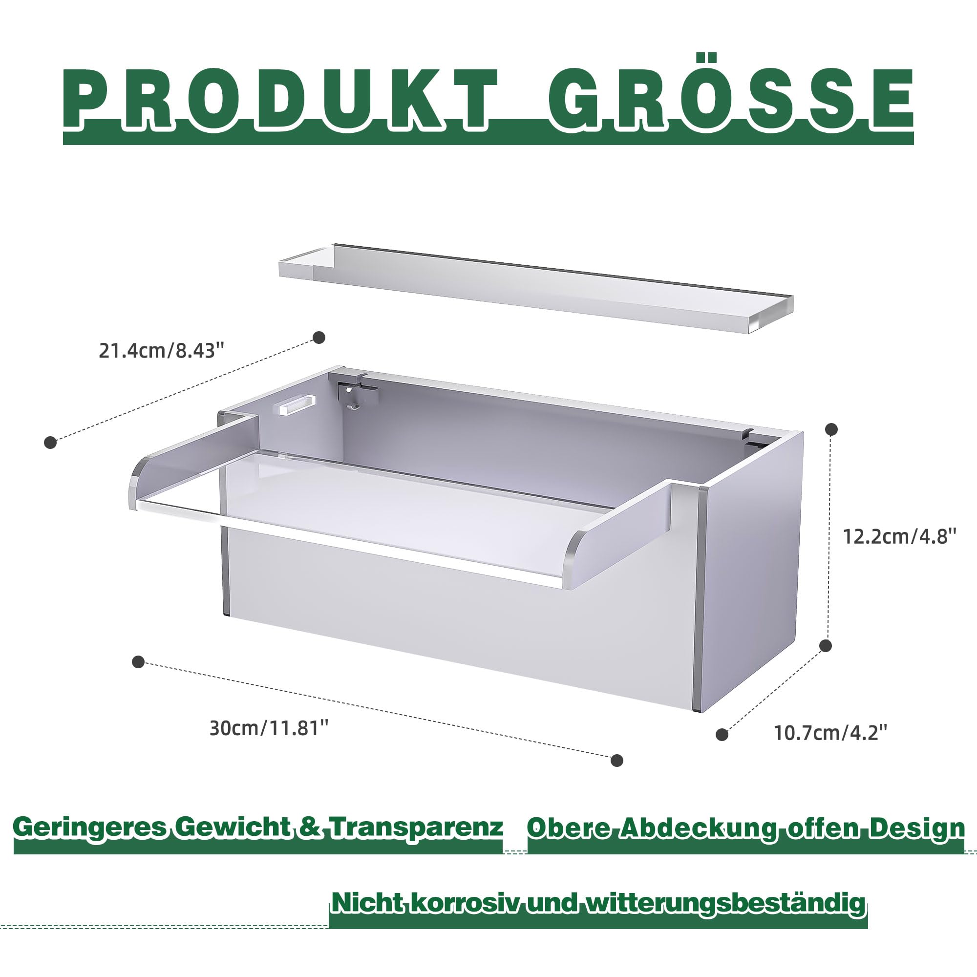30cm Acryl-Teichwasserfall Blade Set, 12,2cm breite Acryl-Teichfontäne mit Zubehör, doppelter Einlass für Garten Terrasse Teich Patio