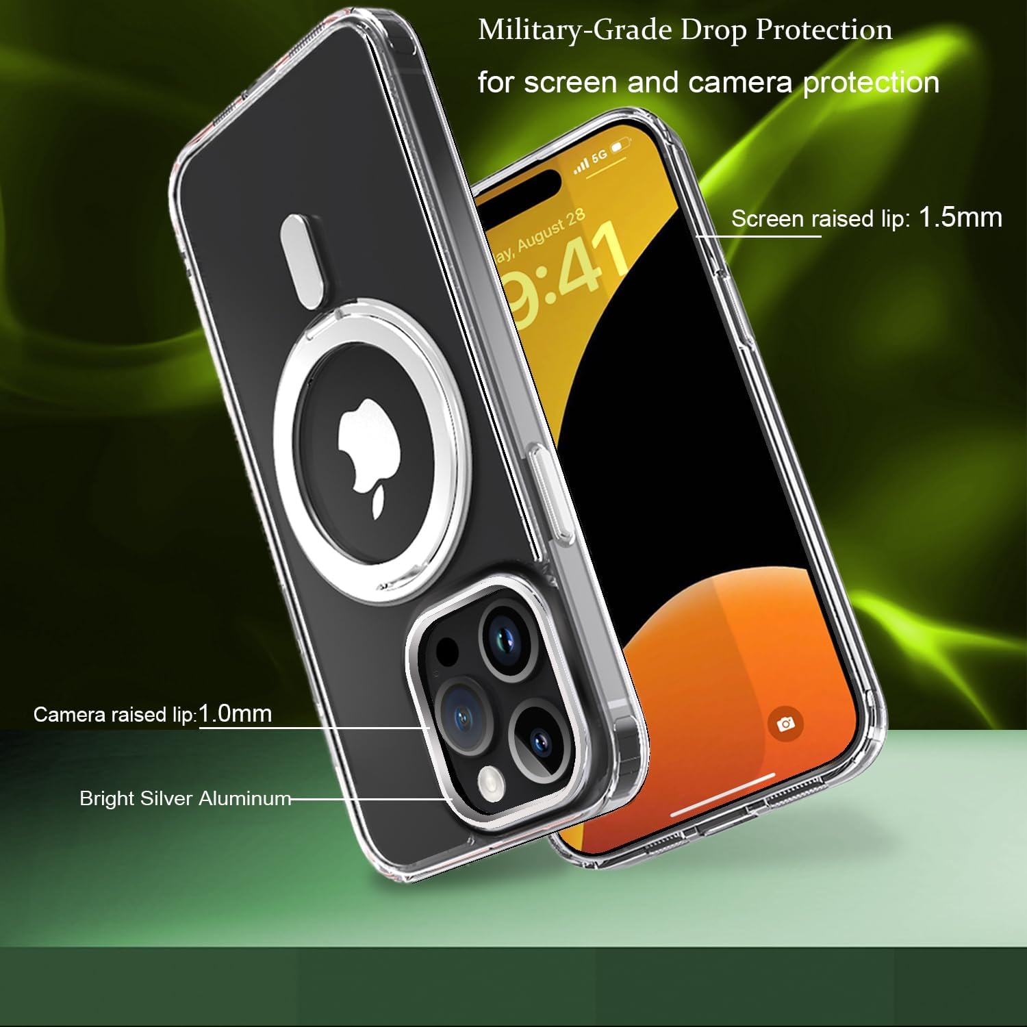 Compatible with 15 Pro Case,360° Rotatable Four-Way Stand,Magnetic Ring Holder [Compatible with MagSafe] Military Grade Shockproof Slim Transparent Case (Clear) - Image 5