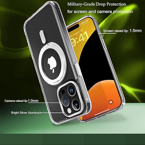 Miniatura 5 de Compatible con funda 15 Pro, soporte giratorio de cuatro vías de 360, soporte de anillo magnético compatible con MagSafe funda delgada transparente