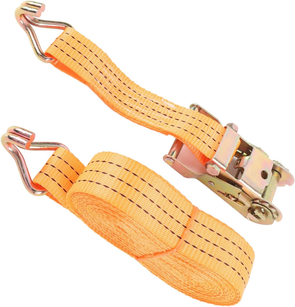 Hyuduo 2 Set Heavy Duty Ratchet Straps, 8M x 35MM Orange Tie Down Straps with 2 J Hooks, 1500KG Pull Force for Towing Trucks and Off Road Vehicles