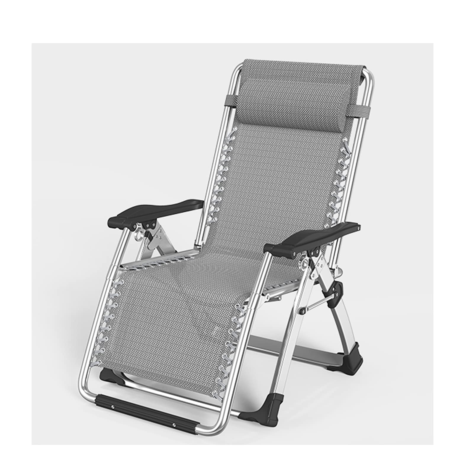 Chaise longue de jardin inclinable pliable grise avec dossier haut