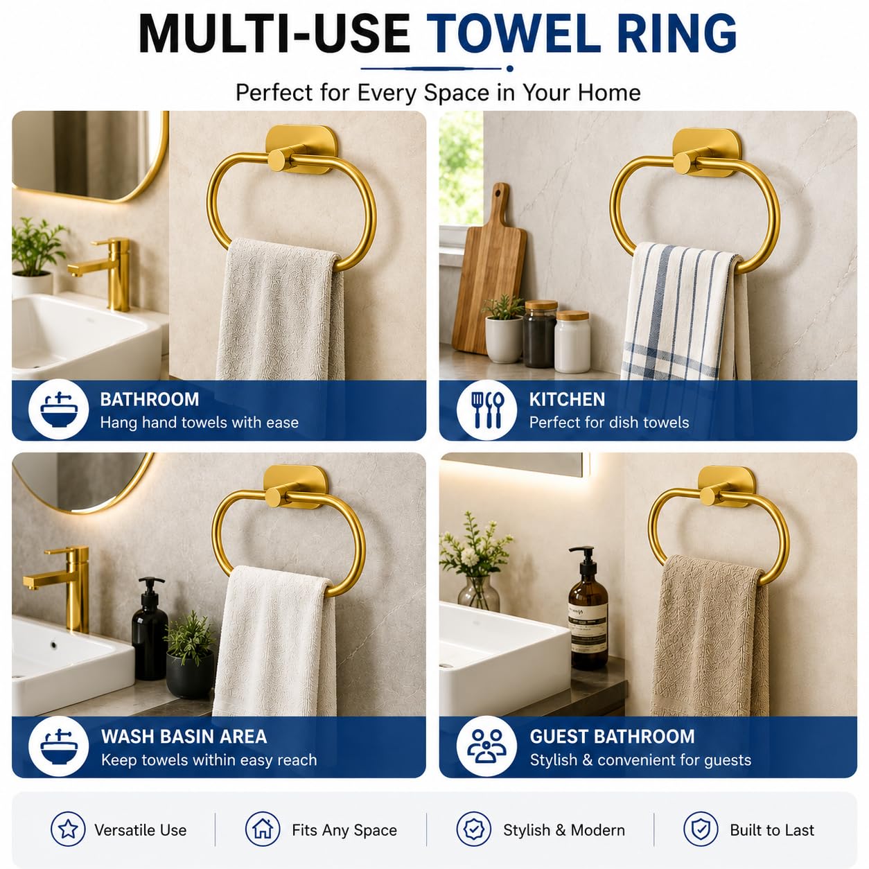 Self Adhesive Towel Ring Holder - No Drill! -3