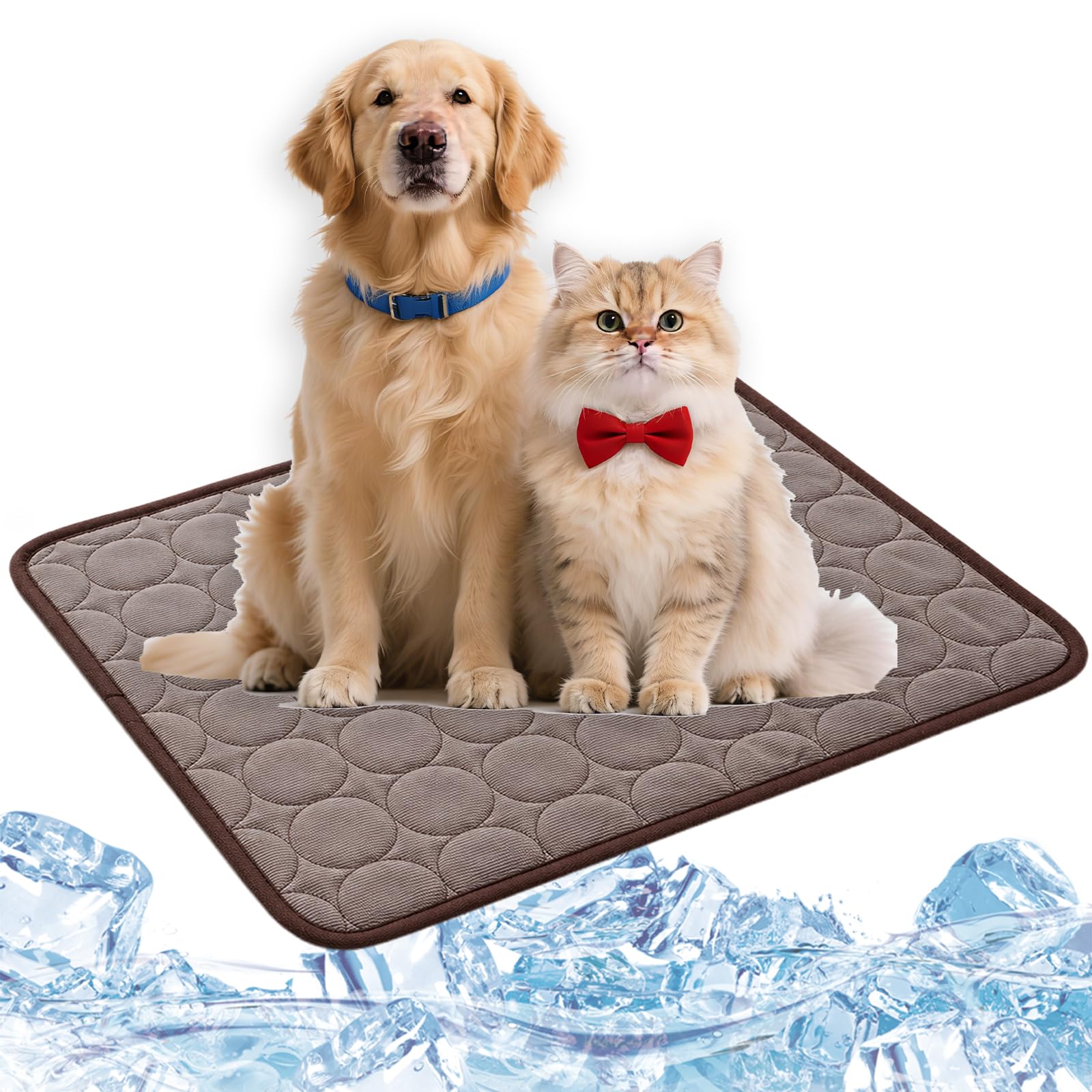 Yuragim Kühlmatte für Hunde Groß, Selbstkühlende Hundematte Sommer 100x70 cm, Kühldecke für Hunde und Katzen, Waschbar Kühlkissen, rutschfeste Hundematte Kühlend für Zuhause Auto Reise, Braun