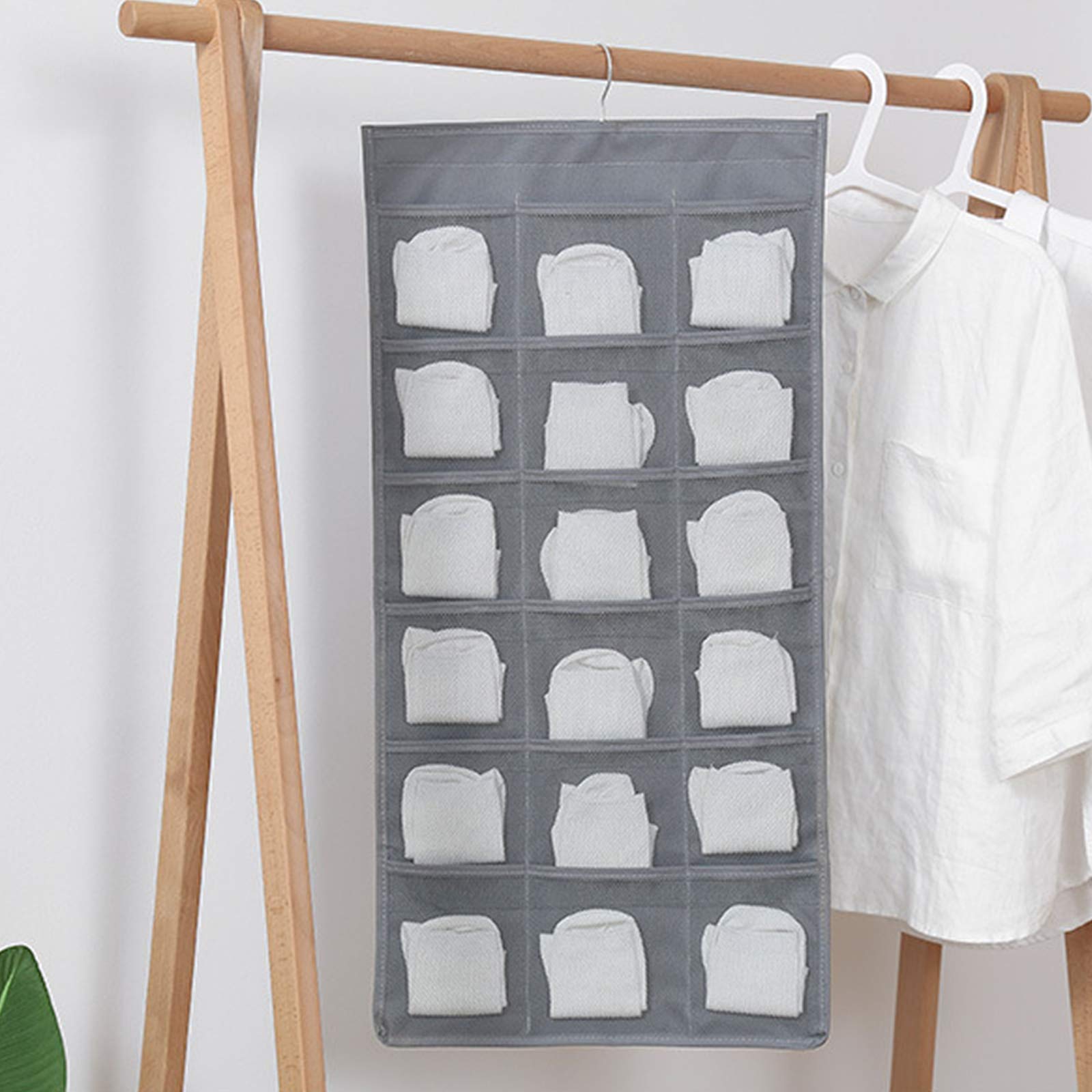 2 Stück BH Organizer Hängend – Doppelseitig Mit 48 Taschen, Grau, Platzsparend Für Kleiderschrank (40x80 Cm)