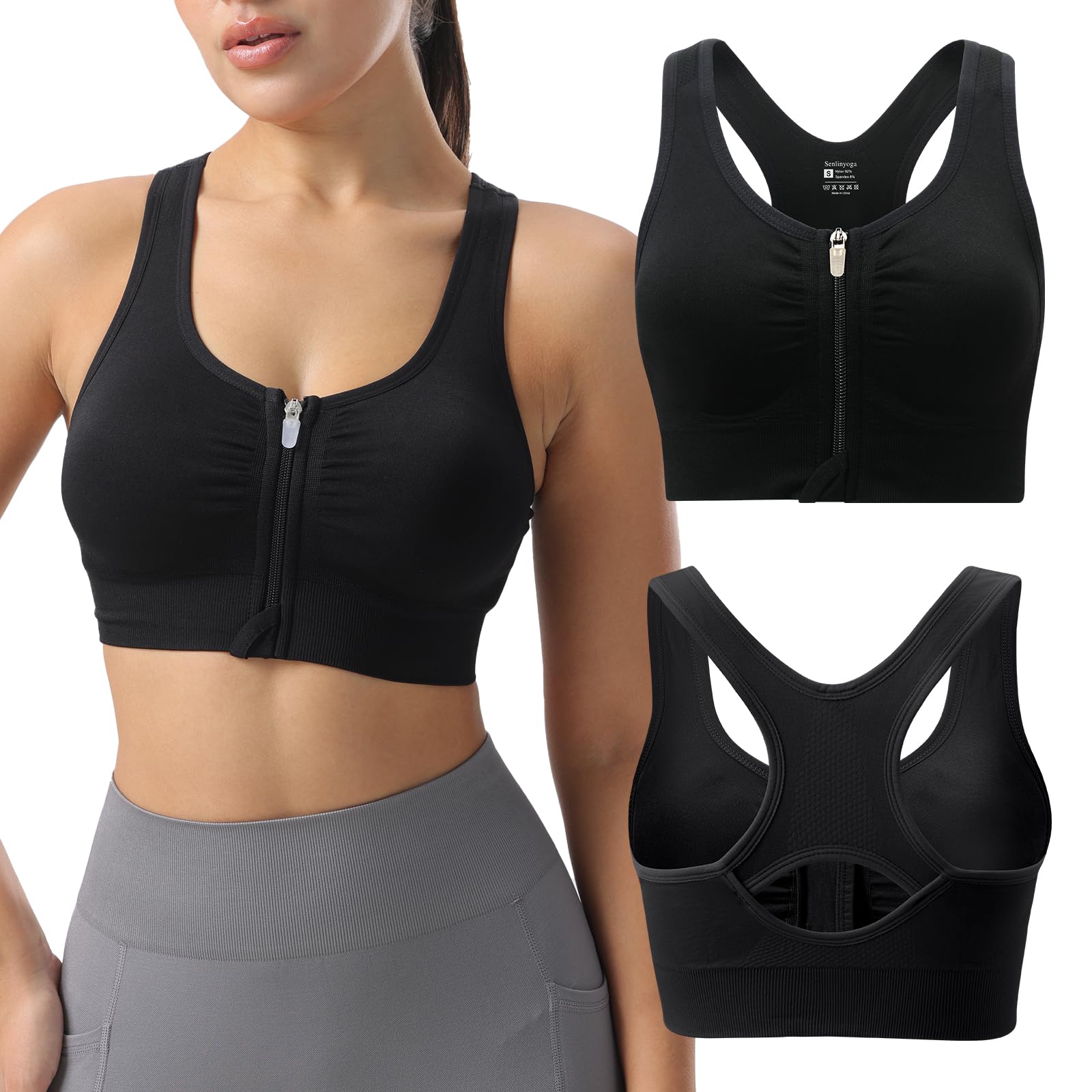 Women's Front Closure Sports Bra Detachable Pads Wide Straps Medium Impact-image-36