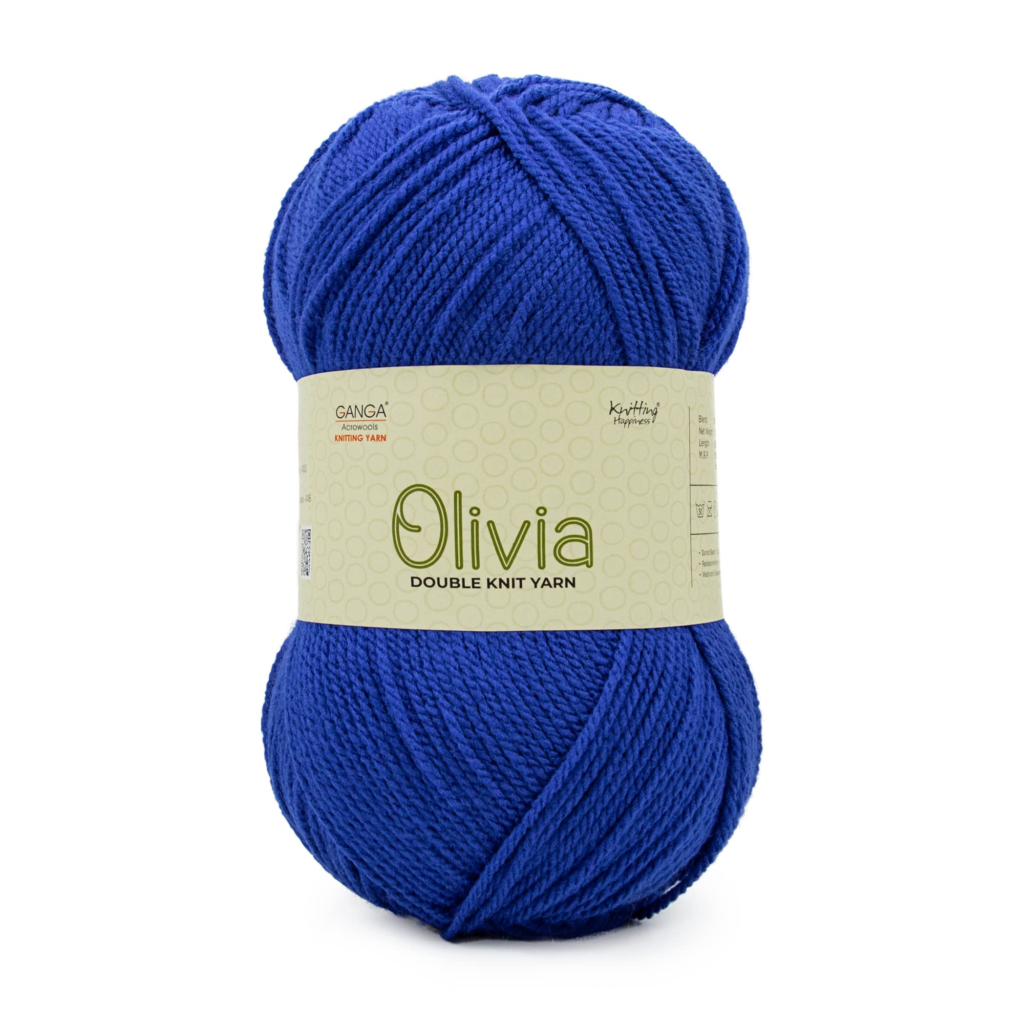 Cotton Olivia, Double Knit Yarn. Hand Knitting and Crochet Yarn. Oekotex Class 1 Certified. Pack of 2 Balls - 100Gms Each. Shade No - Olv007, Royal Blue