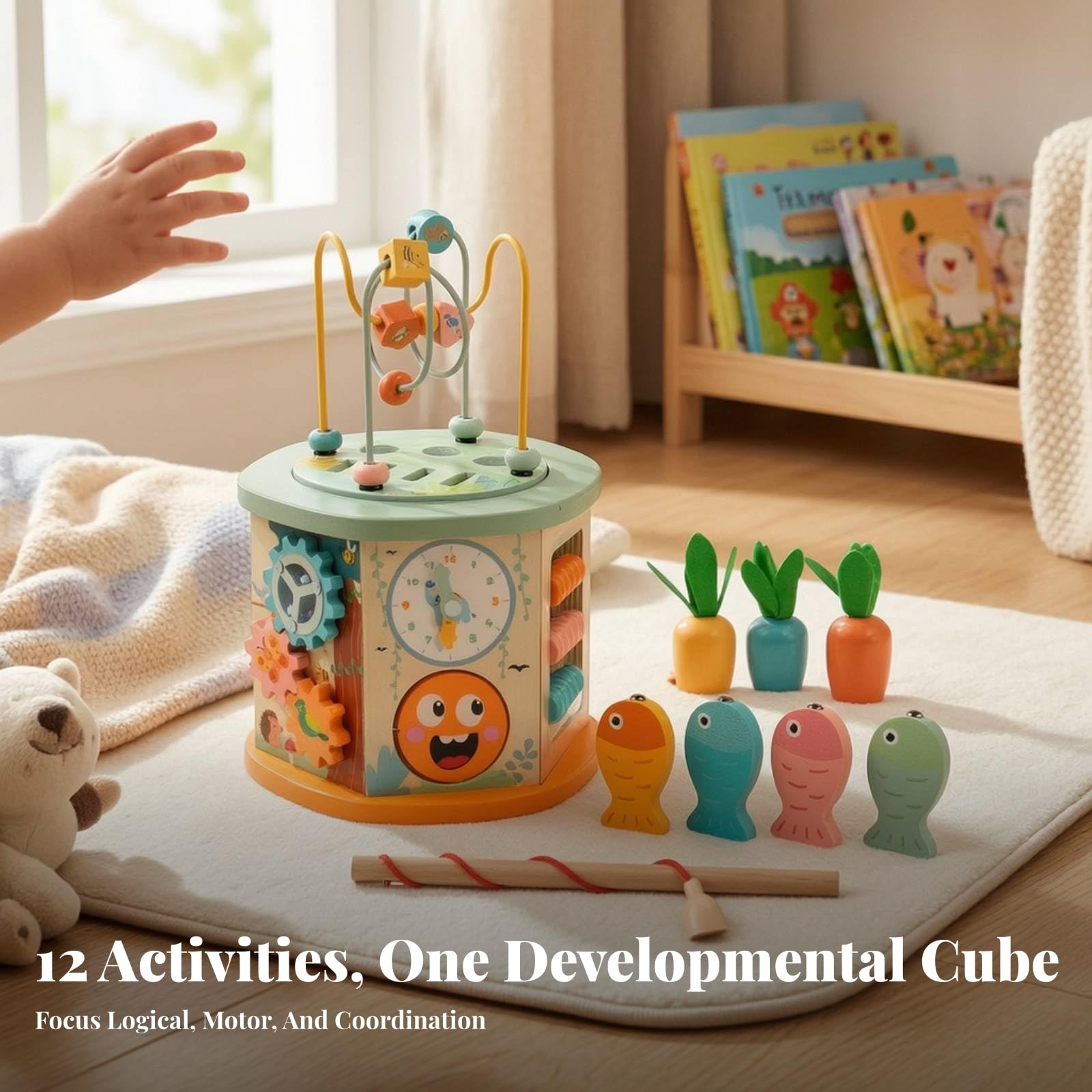 Cubo attività in Legno Resistente Gioco | Educativo, Cubo con percorso di Perline, Interattivo, Tavolo con Ingranaggi, per Casa, Neonati