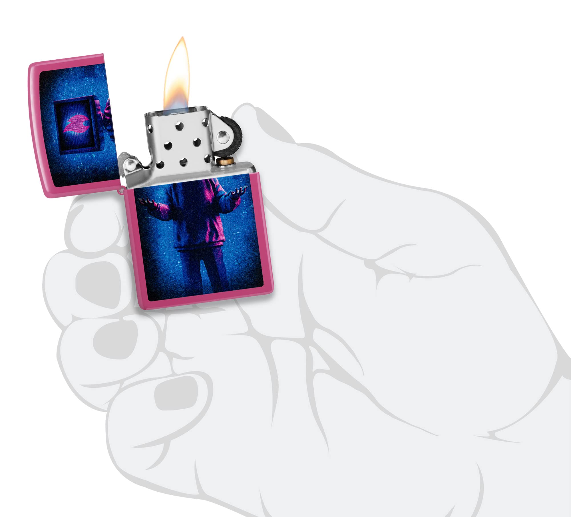 Zippo - Briquet tempête, Motif Homme télévision avec Flamme, Impression colorée Color Image, Rechargeable, réutilisable, Coupe-Vent, boîte Cadeau, fabriqué aux États-Unis