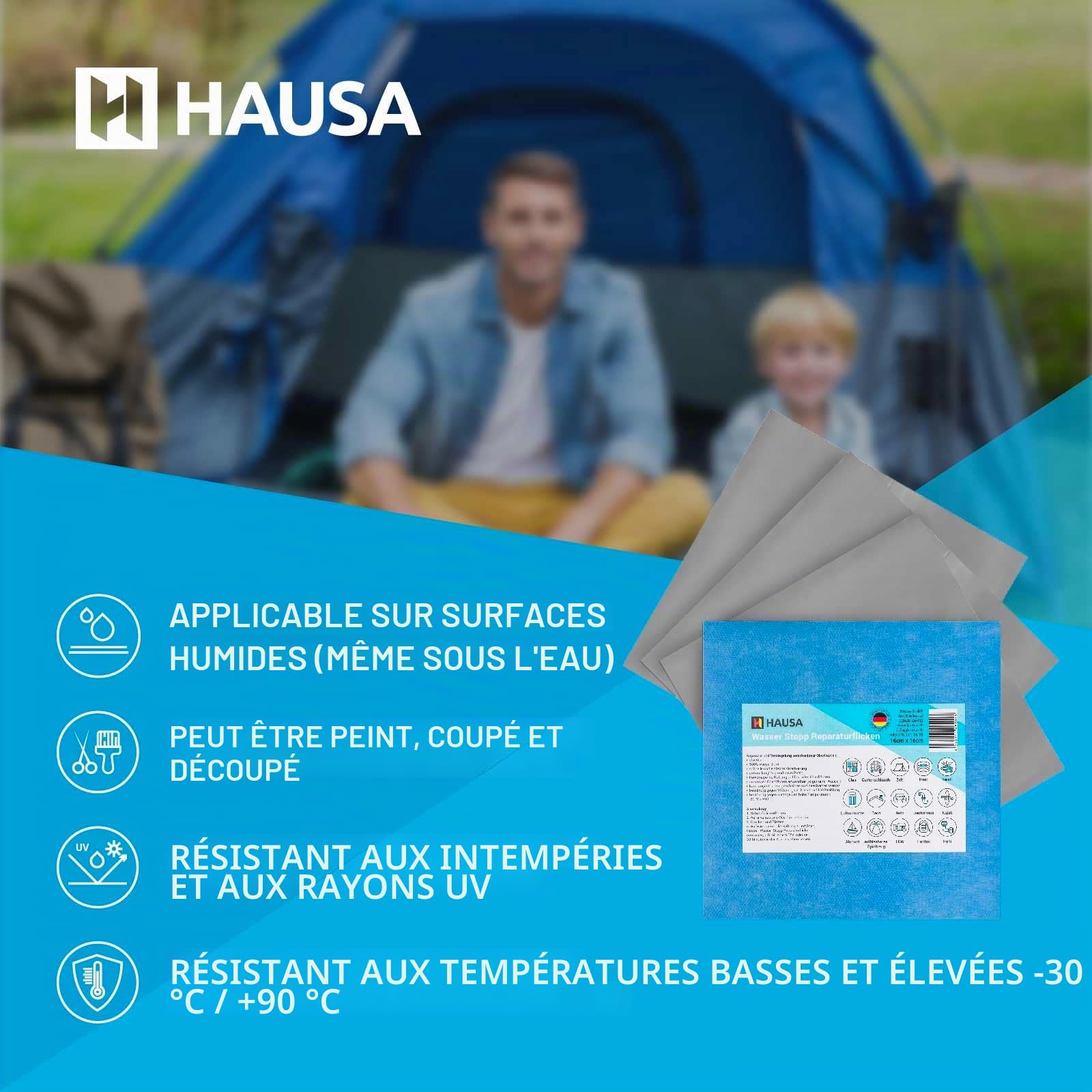 Hausa Pool Repair Water Stop Patch de réparation HWSR 16x16cm Patch autocollant bande d'étanchéité pansement pour toutes les surfaces pour étanchéifier réparer même sous l'eau 10 pièces