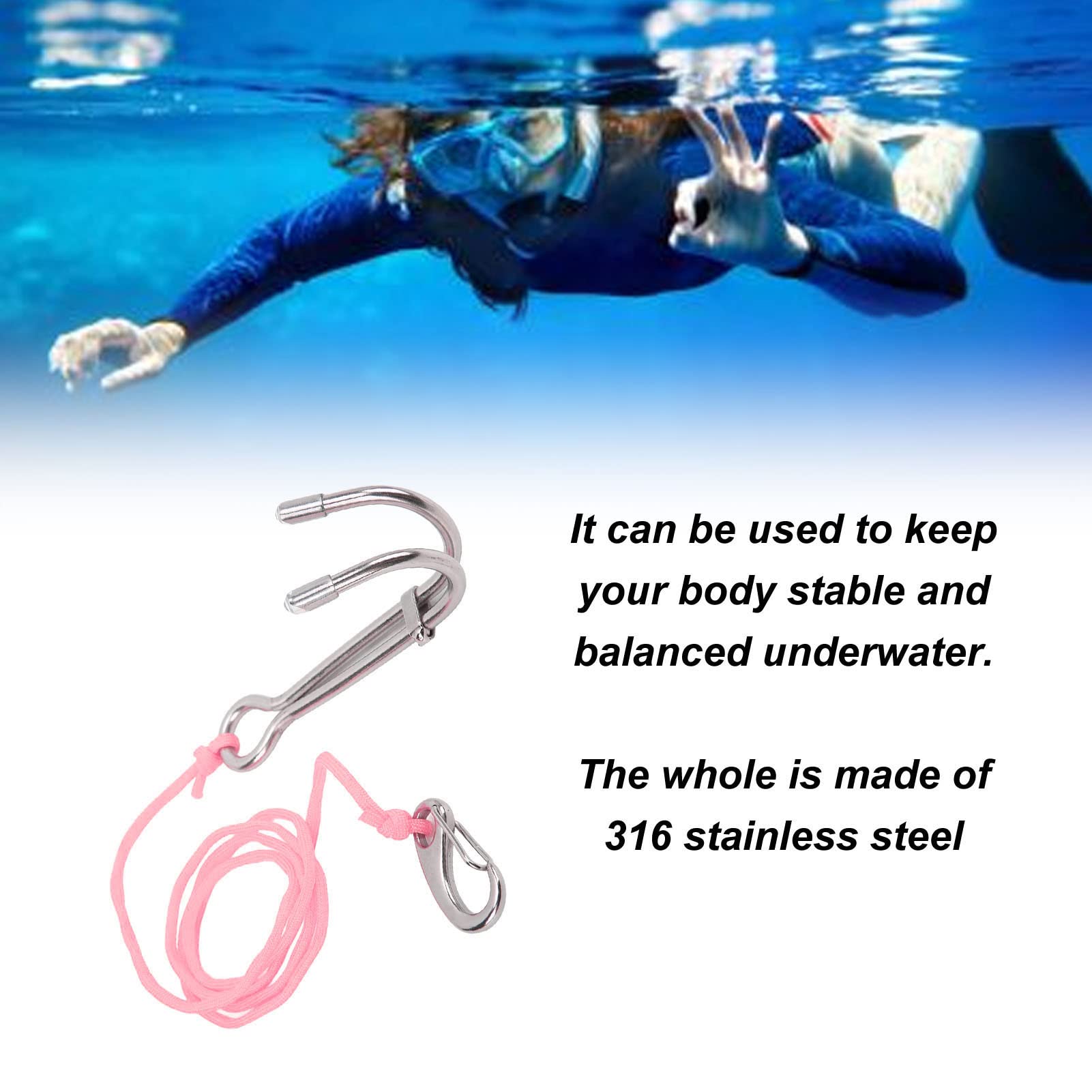ChengyuWei Reef Drift Hook with Line, Diving Reef Hooks, Sturdy Stable Resistant Hooks, Nylon Stainless Steel Cave Drift Hook, Scuba Diving Reef Double Hook for Cave Dive Underwater Activities (Pink)