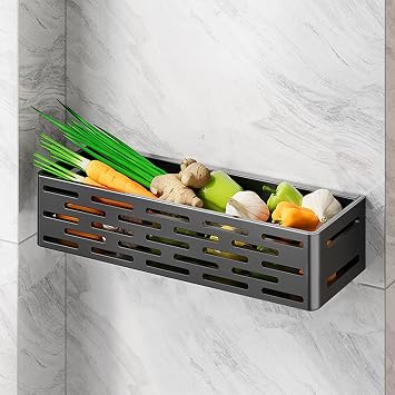 HJXGQJM Wall Mounted Fruit And Vegetable Rack, Kitchen Storage Metal Wire Fruit Basket, Stainless Steel Organizer Storage Bin Baskets For Fruit, Vegetables, Snacks, Space Saving, Spice Rack
