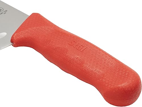 Miniatura 2 de Winco KWP-70R Stäl Stäl - Cuchillo Santoku de 7 pulgadas, hoja de acero inoxidable, borde hueco de Granton, mango de plástico rojo