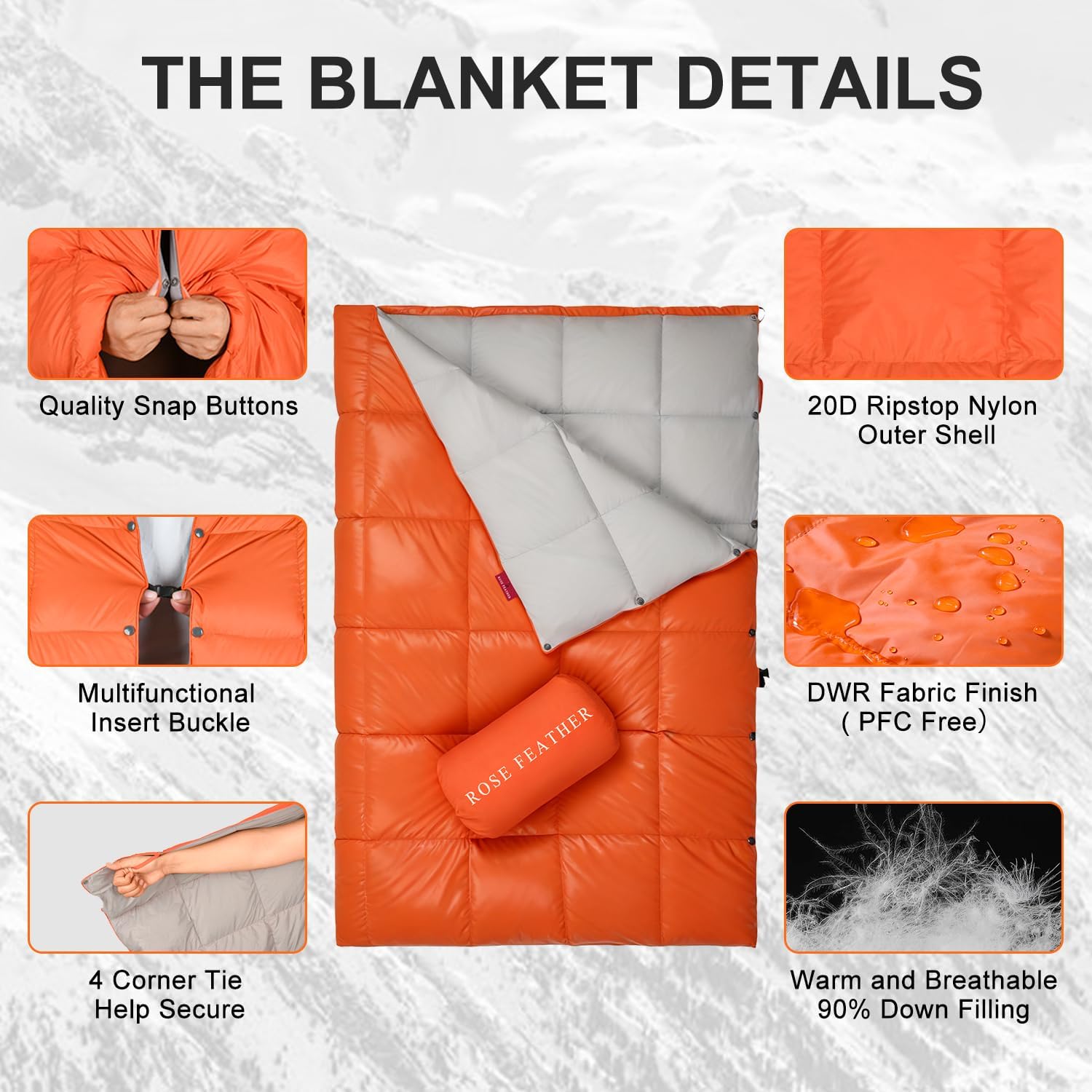 Down Camping Blanket - Lightweight, Packable, Warm & Puffy Outdoor Travel Quilt for Sleep, Hiking, Backpacking, Stadium, Festivals, Water-Resistant Sleeping Bag 55"x79"