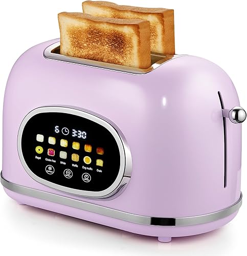 Roter Mond Tostadora de 2 rebanadas con pantalla táctil inteligente, tostadora de pan retro de acero inoxidable con temporizador digital, modo de