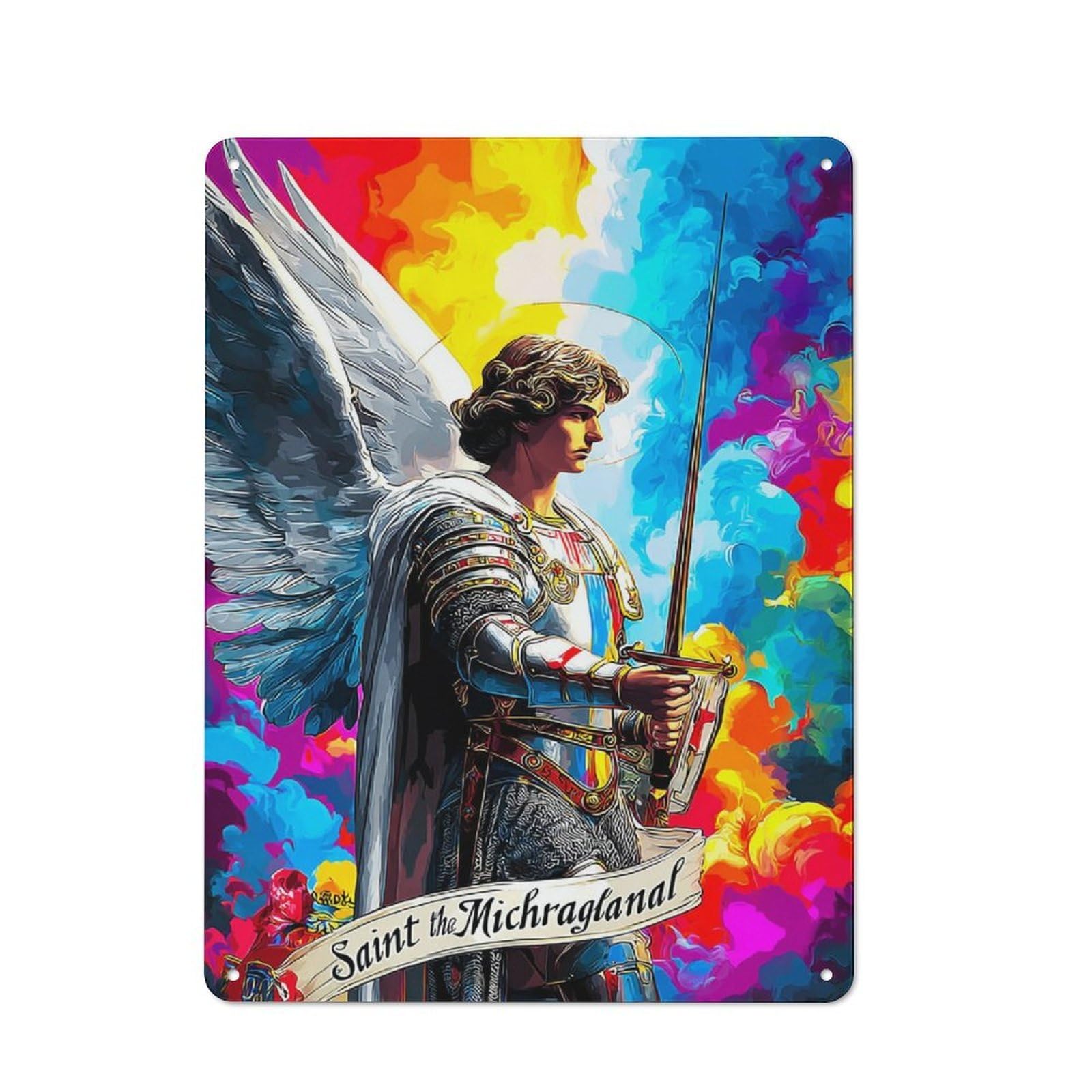 Junmoney Saintly Guardian A Colorful Vision Of Protec Decorative Tin Sign With Tion Design 40X30cm, Classic Retro Room Decor For Kitchen, Hallway, Bar Or Small Cafe