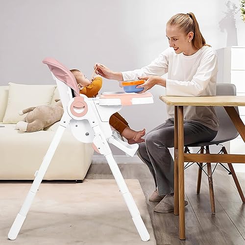Miniatura 7 de Silla alta para bebé 4 en 1, sillas altas para bebés y niños pequeños, silla alta plegable con 4 ruedas, 4 niveles de reclinación y 7 niveles de