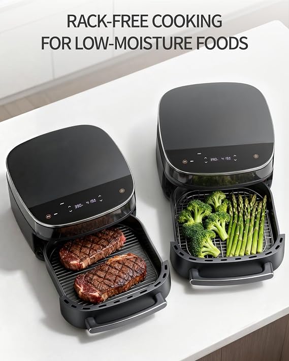 11-in-1 Extra Large 6 QT Air Fryer, 450F Dual Heat Source Technology with Superior Airflow, Smart Digital Fryer with Cooking Basket, Fits 12 Pizza or 6-Slice Toast