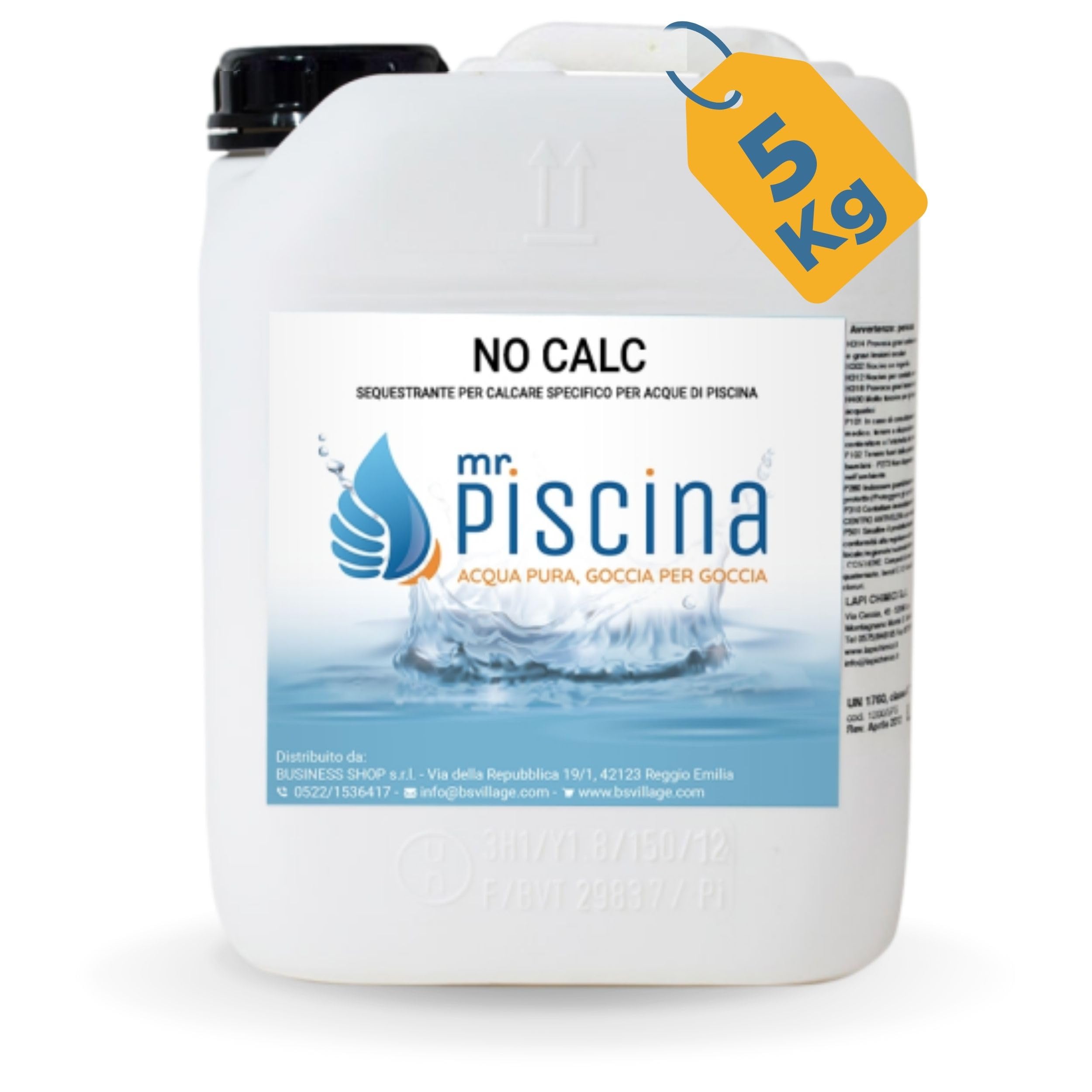 NO CALC Sequestrante di Calcare Liquido, Anticalcare Professionale per Piscina, Previene Depositi su Pareti e Filtri, Azione Disperdente ad Alta Resistenza, 5 kg