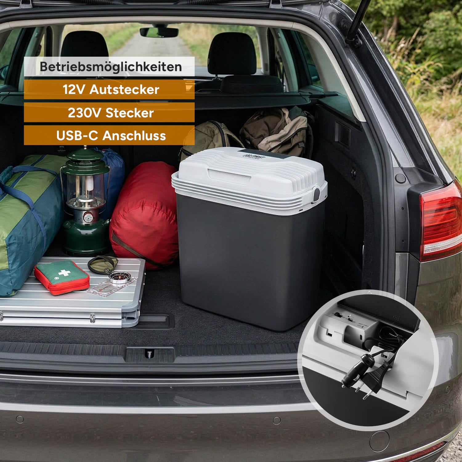 TZS First Austria Thermoelektrische Kühlbox 24L 3-fach Stromversorgung USB-C PD 3.0 52W Kühlen & Wärmen Schwarz/Grau