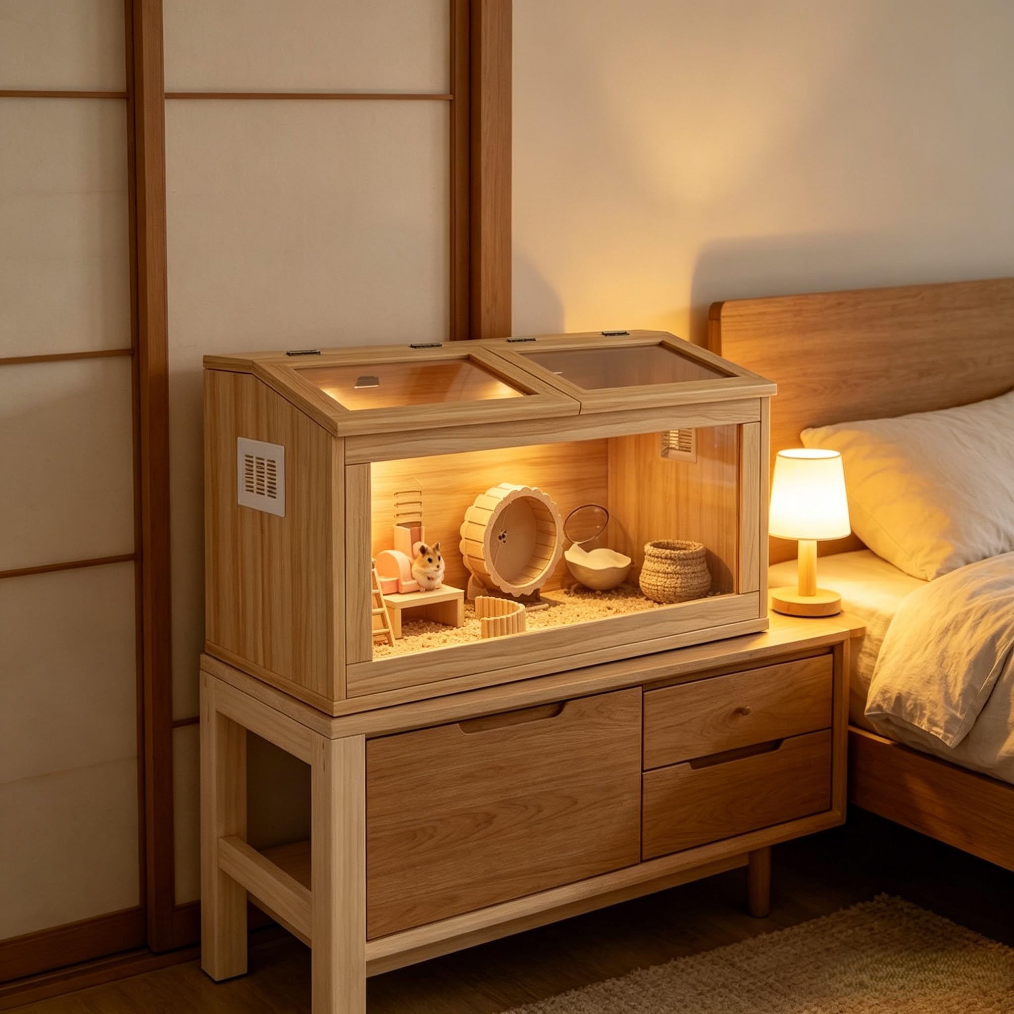 Jaula para Hámsteres, Jaula Grande De Madera para Animales Pequeños con Ventana Transparente De Acrílico Y Tapa Abatible, Hábitat Espacioso para Jerbos Y Otras Mascotas Pequeñas. 10