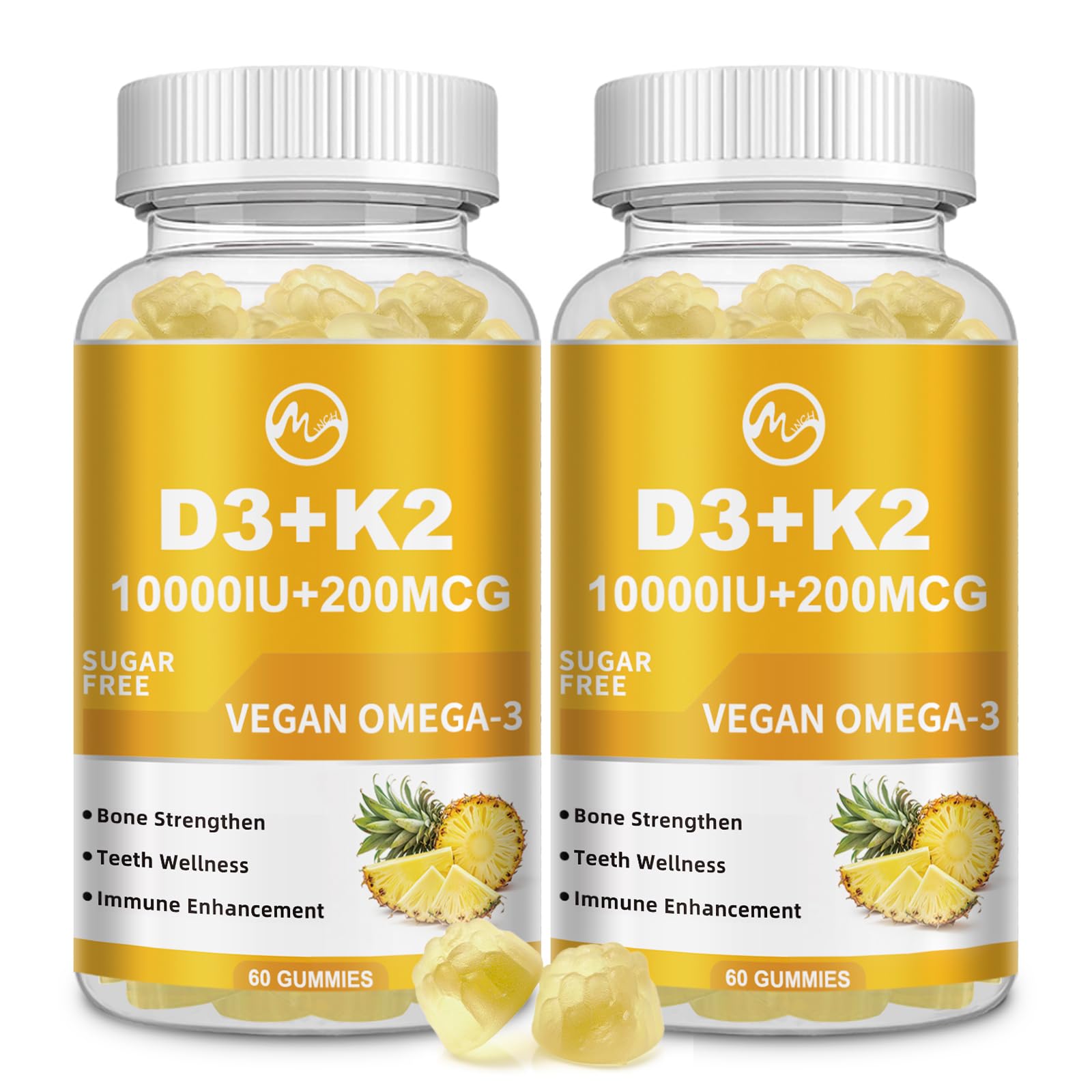 M inch Vitamin D3 K2 Gummies, Vitamin D3 10000IU, K2 (MK-7) 200mcg, 2 Pack