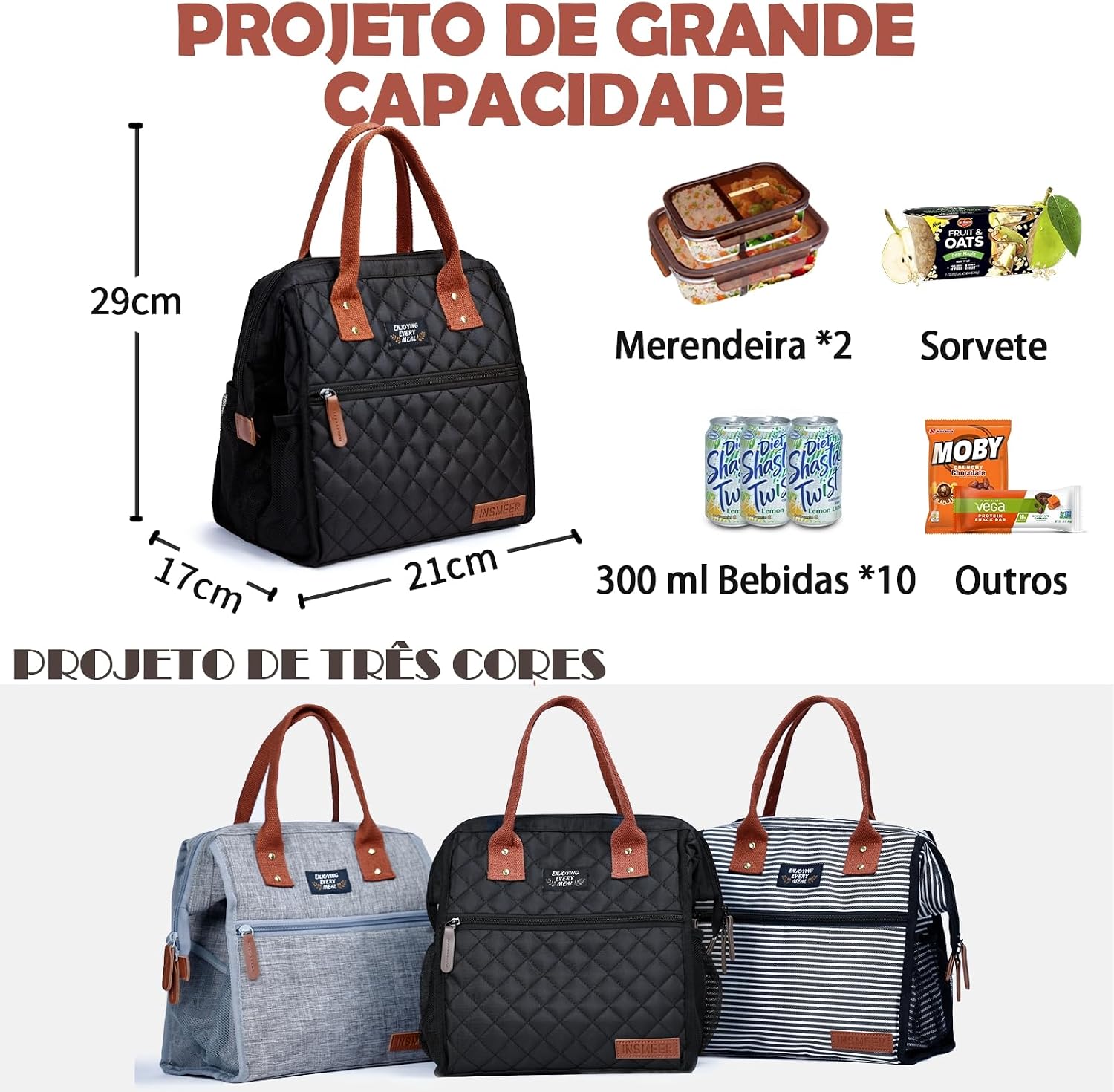 INSMEER Lancheira Bolsa Térmica, Bolsa Térmica Marmita Portátil Para Viagem, Caminhada, Praia, Piquenique, Churrasco,20 Latas, Preto INSMEER Lancheira Bolsa Térmica, Bolsa Térmica Marmita Portátil Para Viagem, Caminhada, Praia, Piquenique, Churrasco,20 Latas, Preto