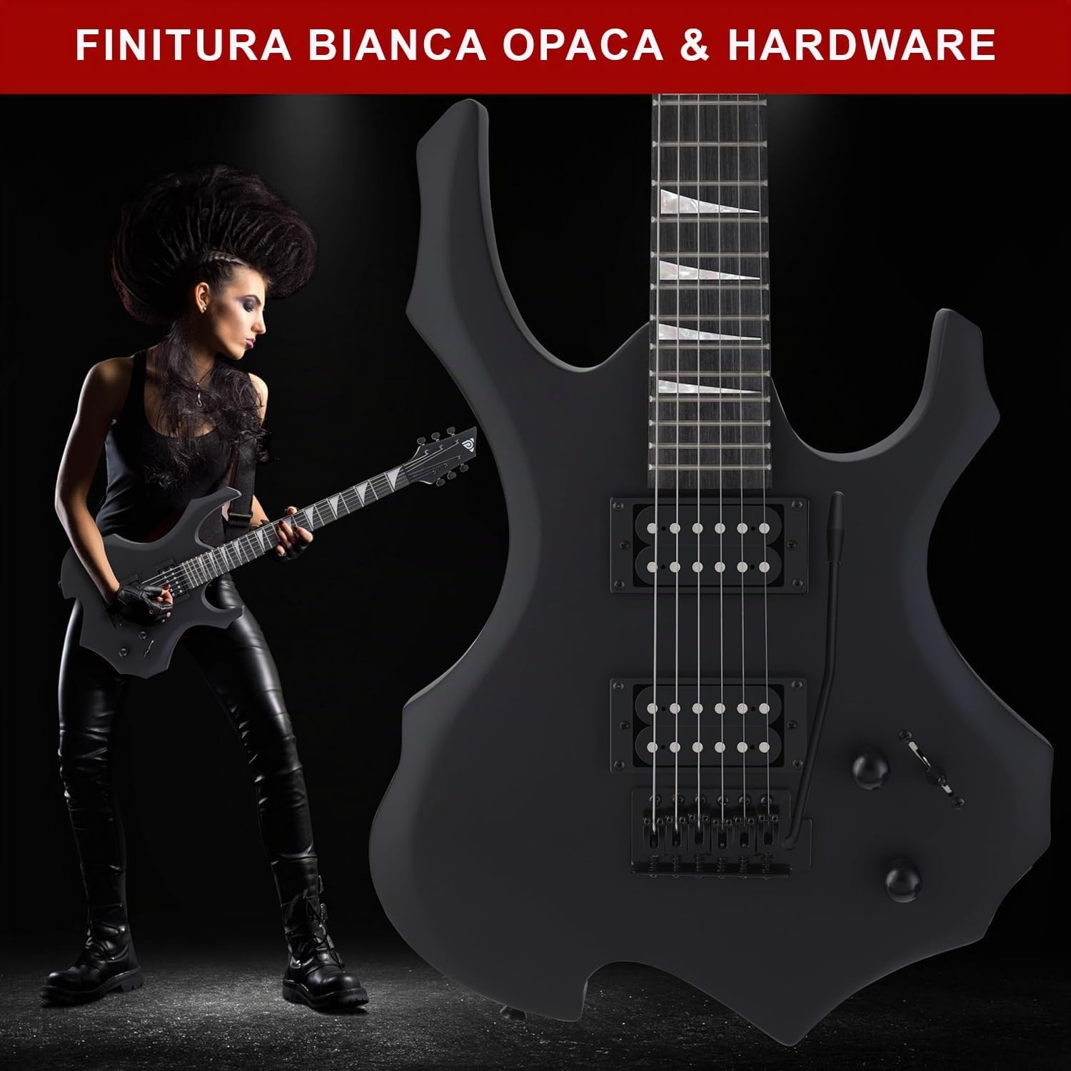 Pyle EG Fire Chitarra Elettrica Heavy Metal Full Size Kit Amplificatore Nero Opaco