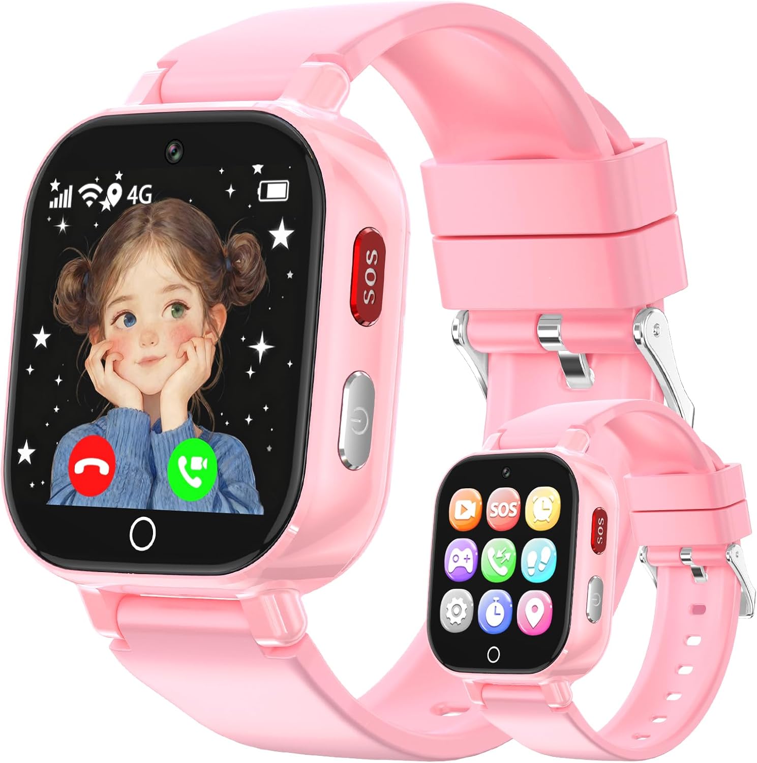 4G Children’s GPS Smartwatch, Smartwatch Watch for Child Girl with Phone, Video Call Voice Chat Pedometer Camera Game Class Mode, Smart Watch Girl and Boy 4-12 Years Gift, Pink