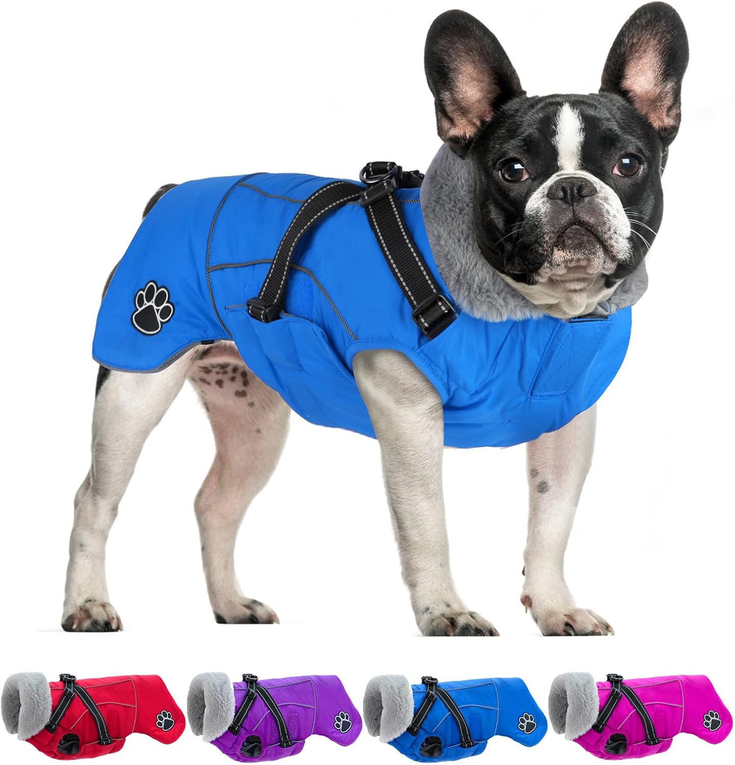 Doglay dog coat with harness, reflective waterproof fleece jacket