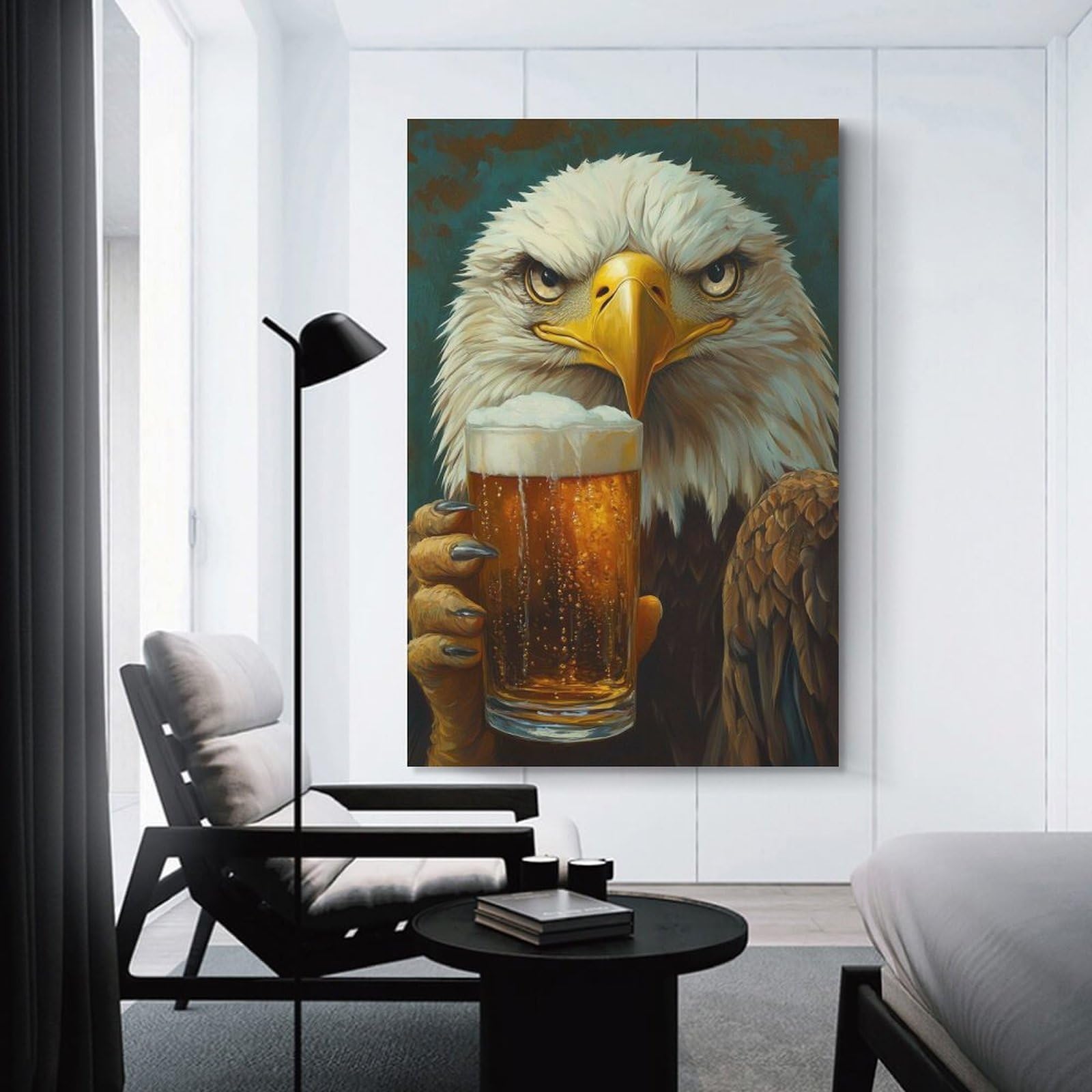 Junmoney Unframe-Style-3 Canvas Wall Art Eagle With Beer, 16X24inch(40X60cm), For Lounge Decor, Bedroom Walls Or Flats, Eye Catching Artwork For Blank Walls