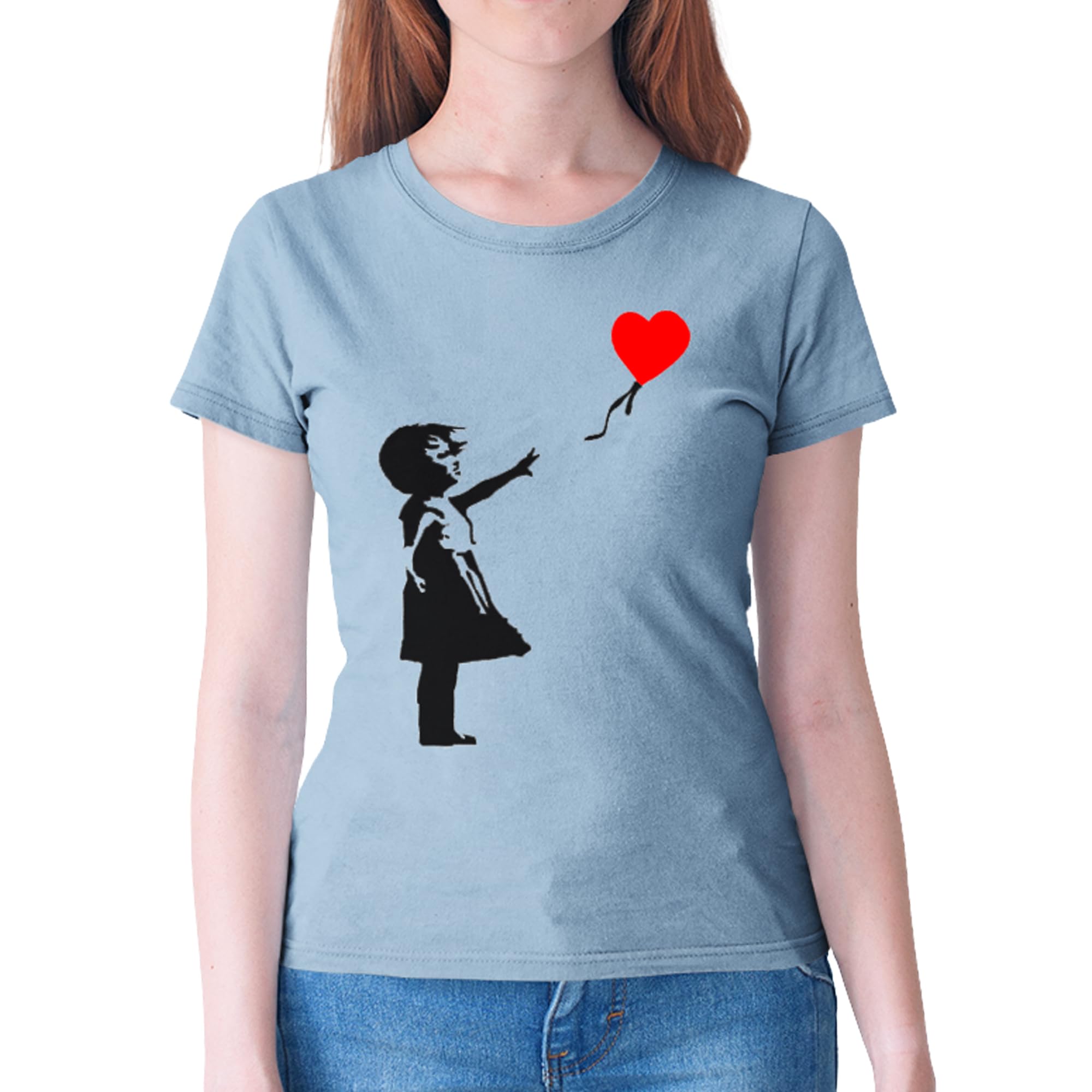 Tribal T-Shirts Womens Banksy Balloon Girl T-Shirt (Large, Blue)
