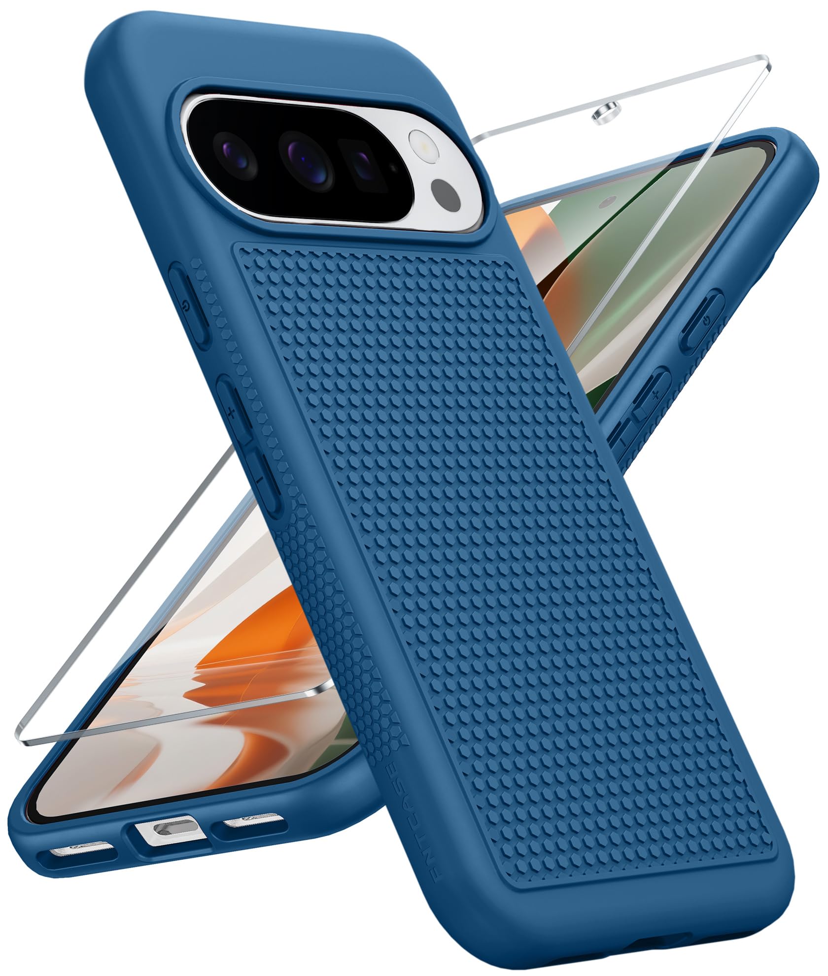 FNTCASE for Google Pixel 10 Pro XL Case: Dual Layer Non Slip Protective | With Screen Protector, Shockproof Drop Protection, Matte Textured Protective Cell Phone Cover, for Daily Use, Blue