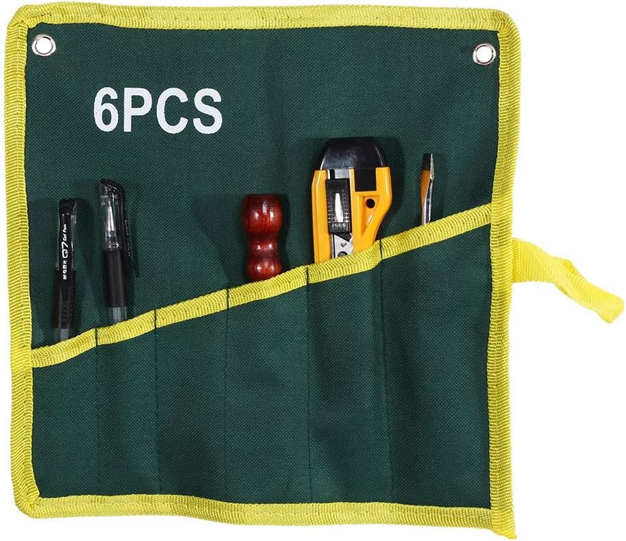 Keenso Tools Bag Set, 10Pcs Spanner Plier Wrench Tool Storage Pouch, Green (6 Pockets)